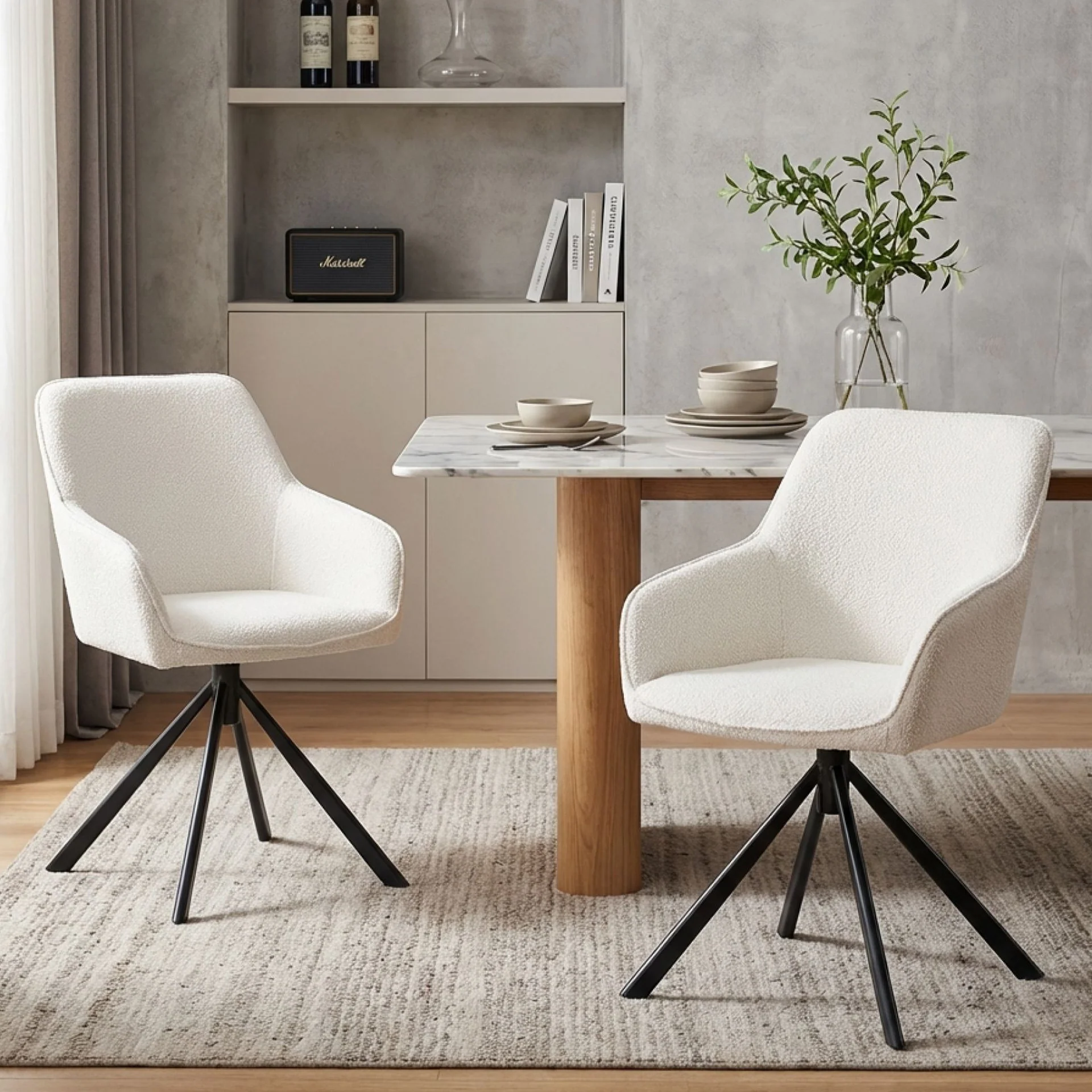 Ramona Boucle Dining Chair - Set of 2 - White + Black - Image 3