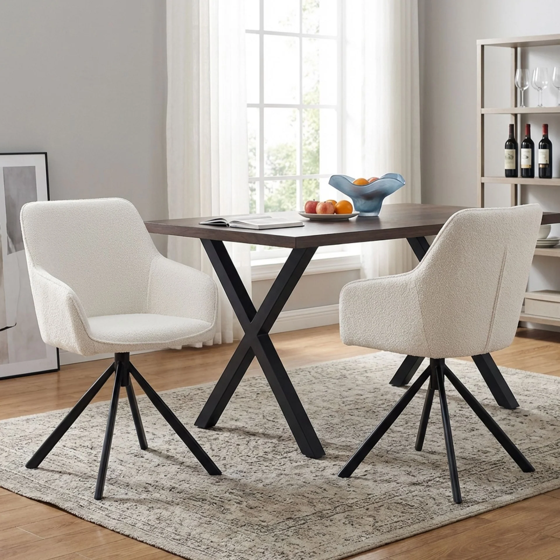 Ramona Boucle Dining Chair - Set of 2 - White + Black - Image 4
