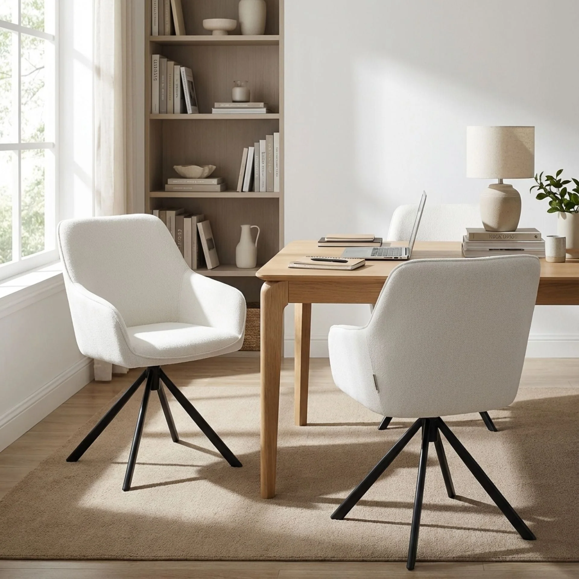 Ramona Boucle Dining Chair - Set of 2 - White + Black - Image 5