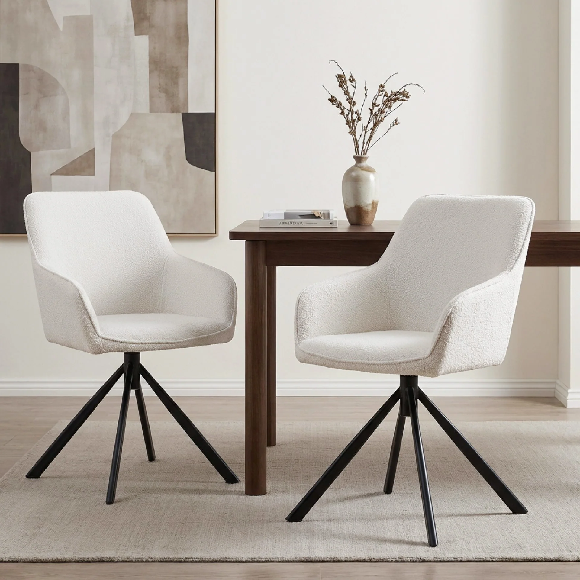 Ramona Boucle Dining Chair - Set of 2 - White + Black - Image 6