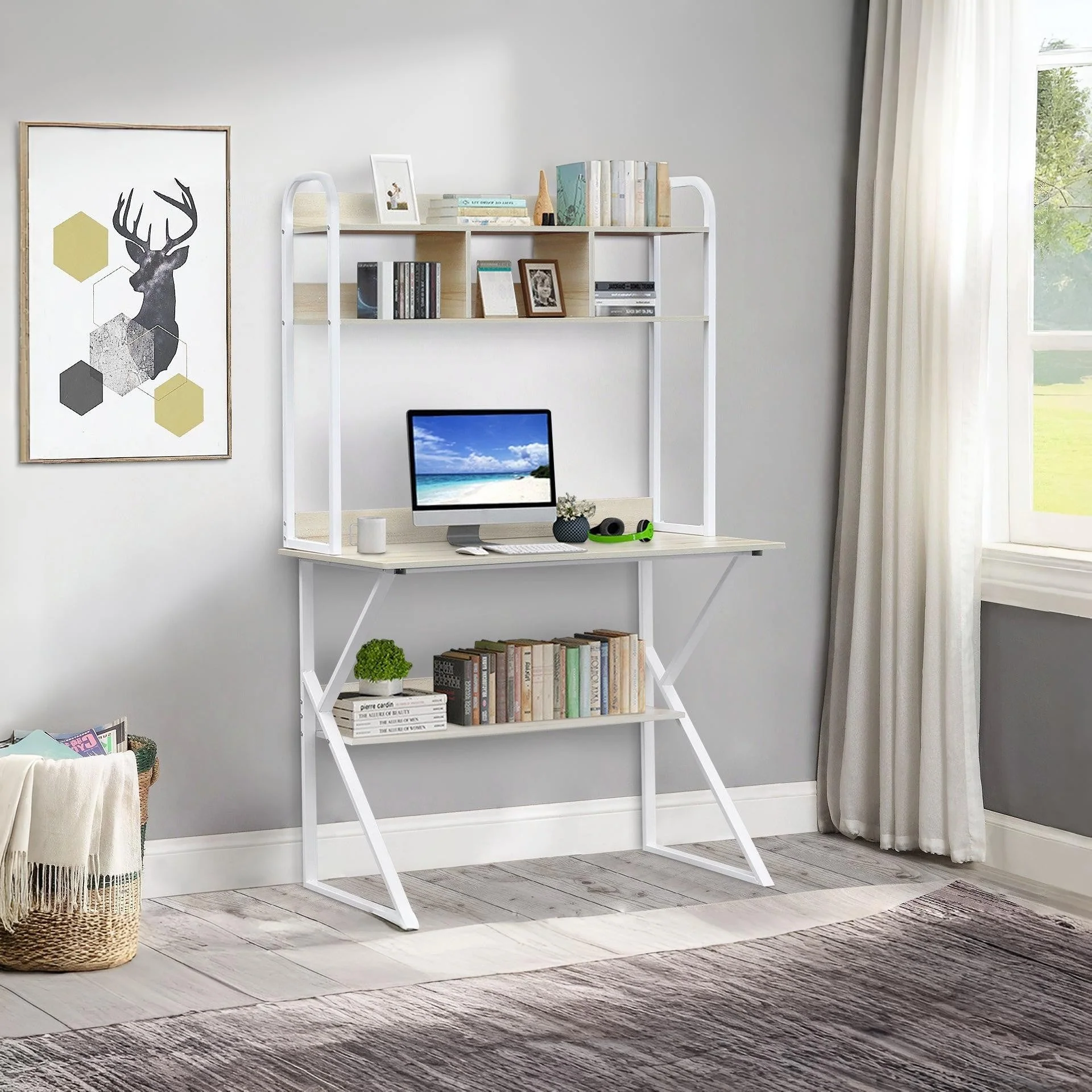 Ramsey 100cm Computer Desk with Bookshelf - Maple