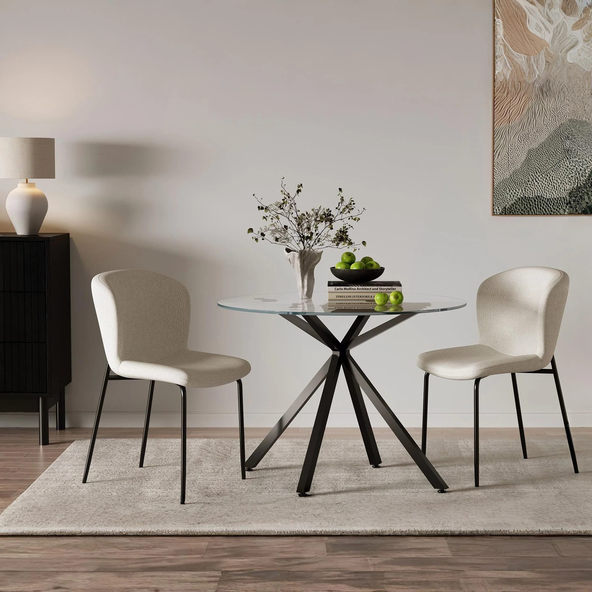 Rayne Dining Chair - Set of 2 - Beige + Black
