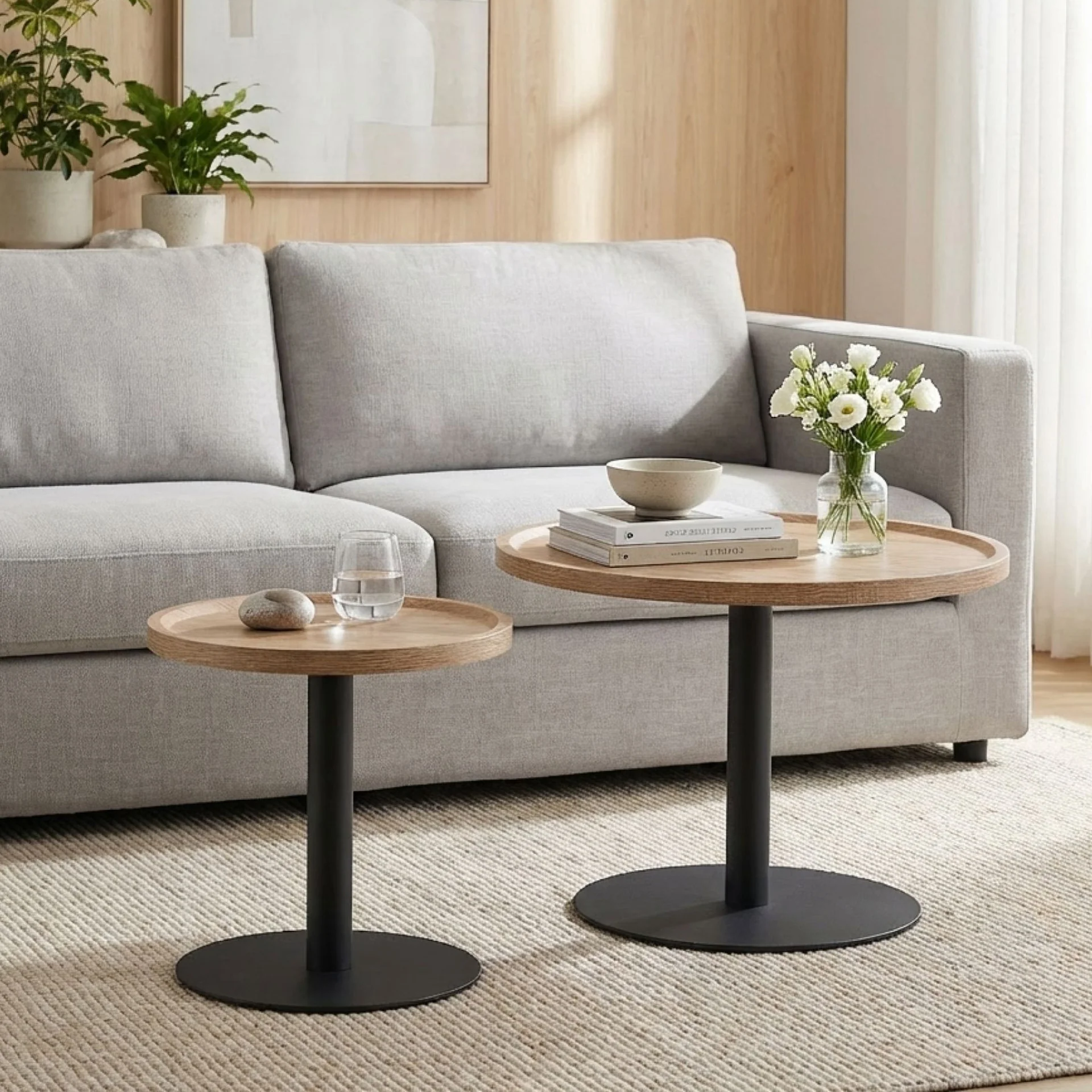 Remy Round Coffee Table - Set Of 2 - Oak - Image 5