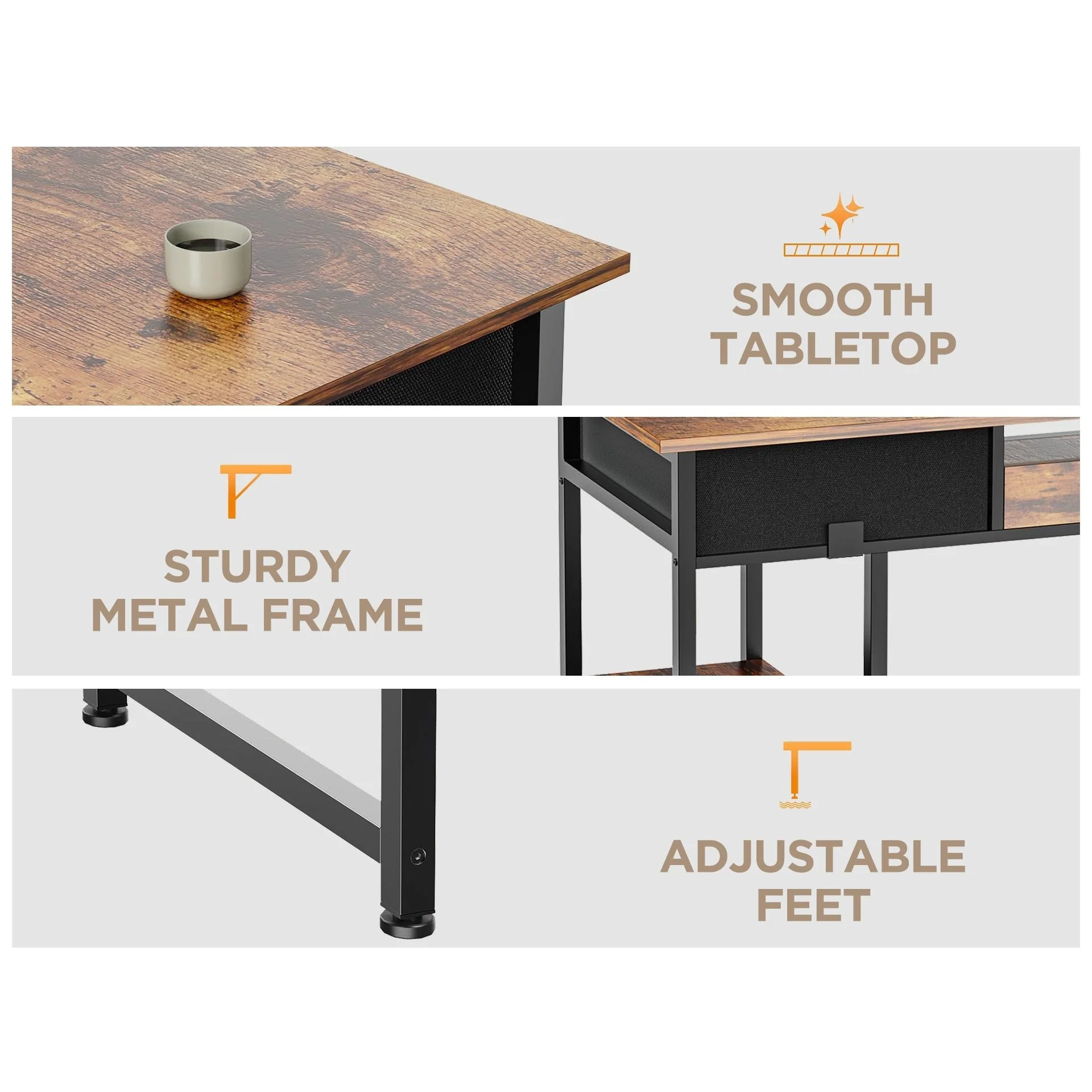 Richard 120m Computer Desk With Bookshelf - Rustic Brown - Image 11
