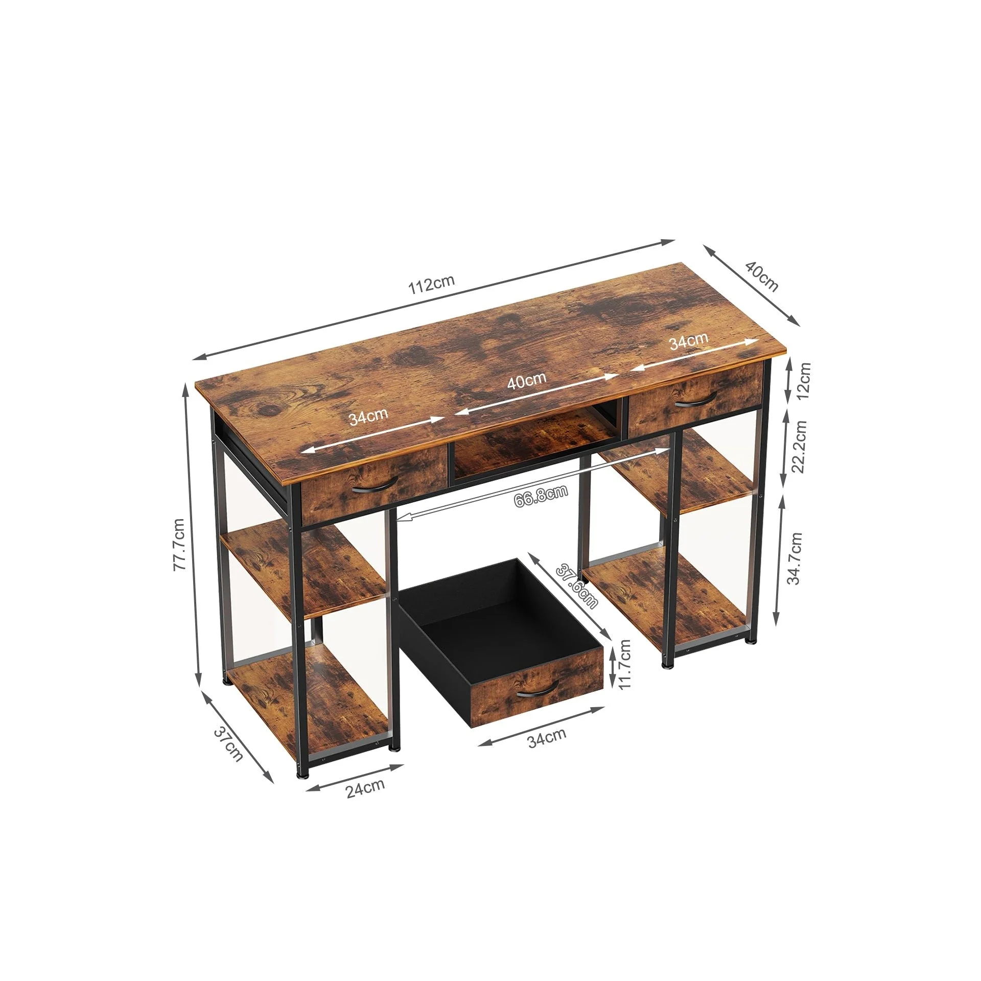 Richard 120m Computer Desk With Bookshelf - Rustic Brown - Image 12