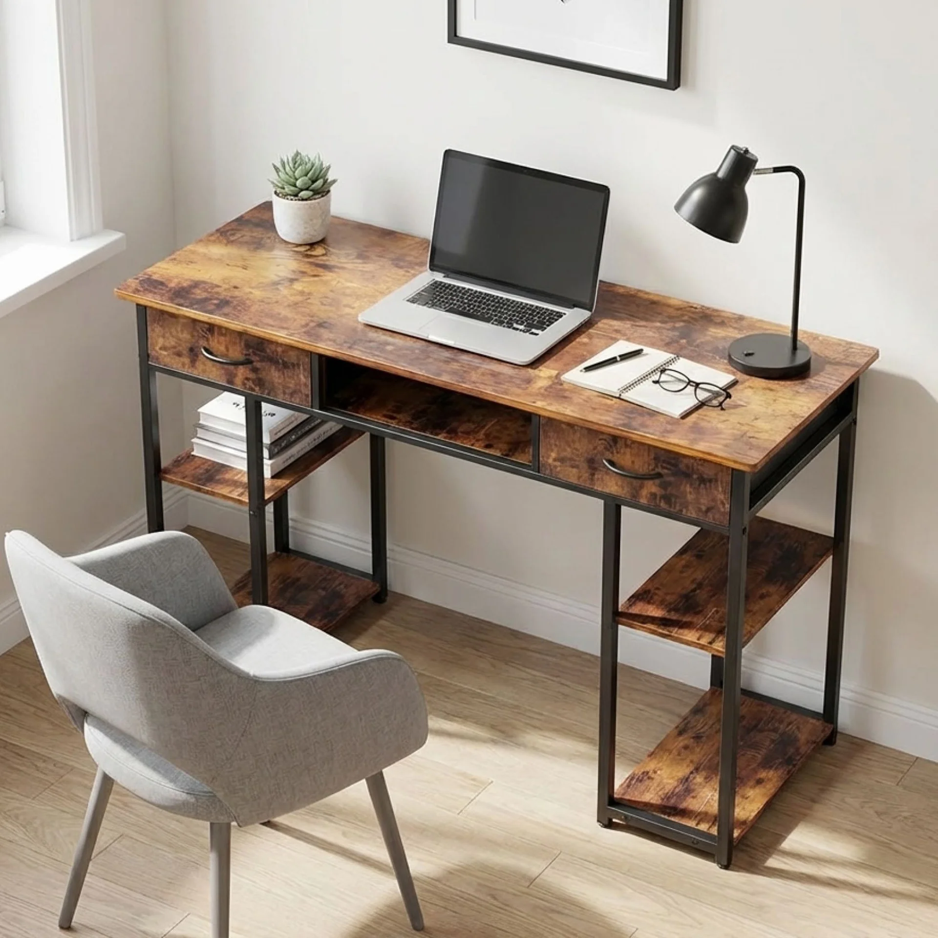 Richard 120m Computer Desk With Bookshelf - Rustic Brown - Image 4