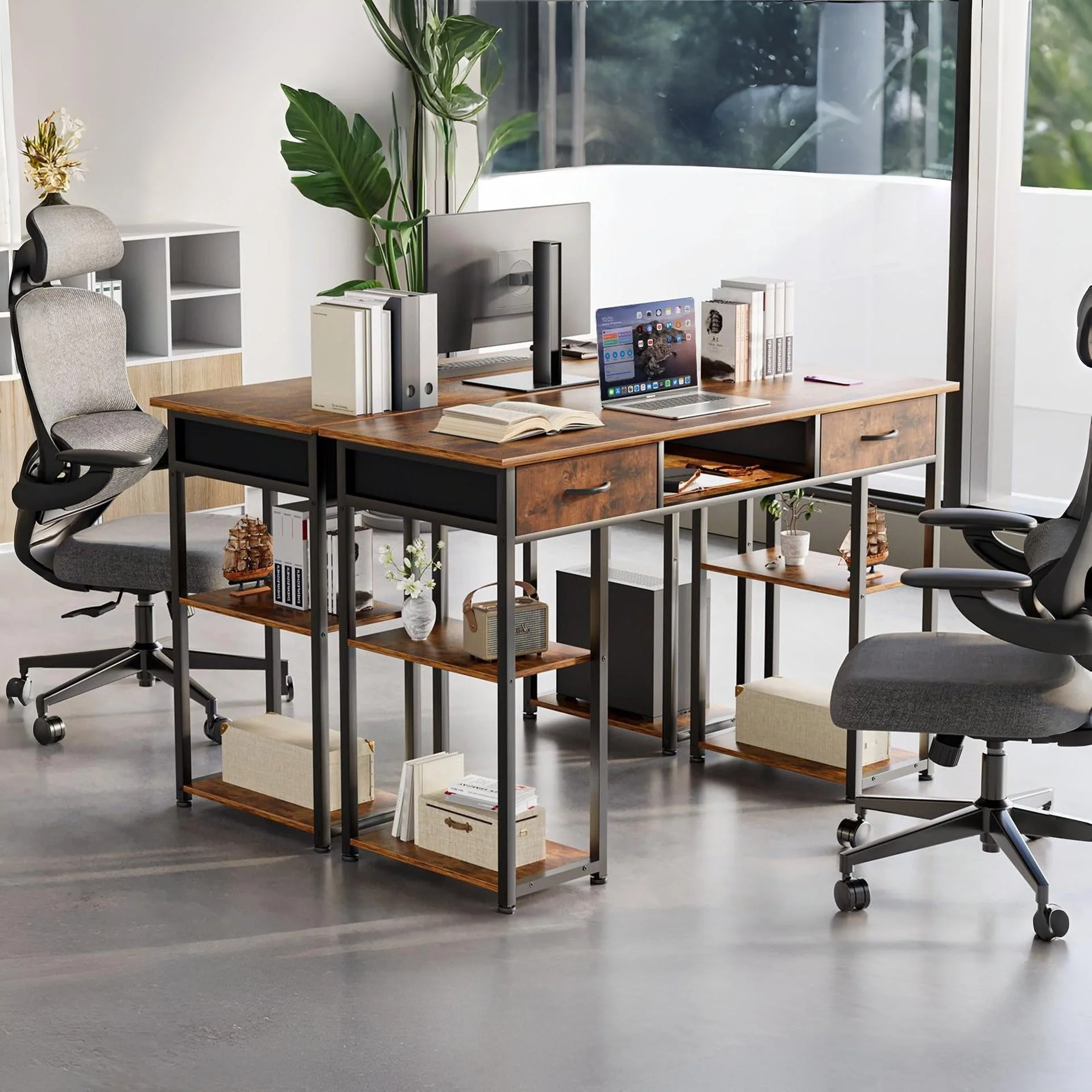 Richard 120m Computer Desk With Bookshelf - Rustic Brown - Image 8