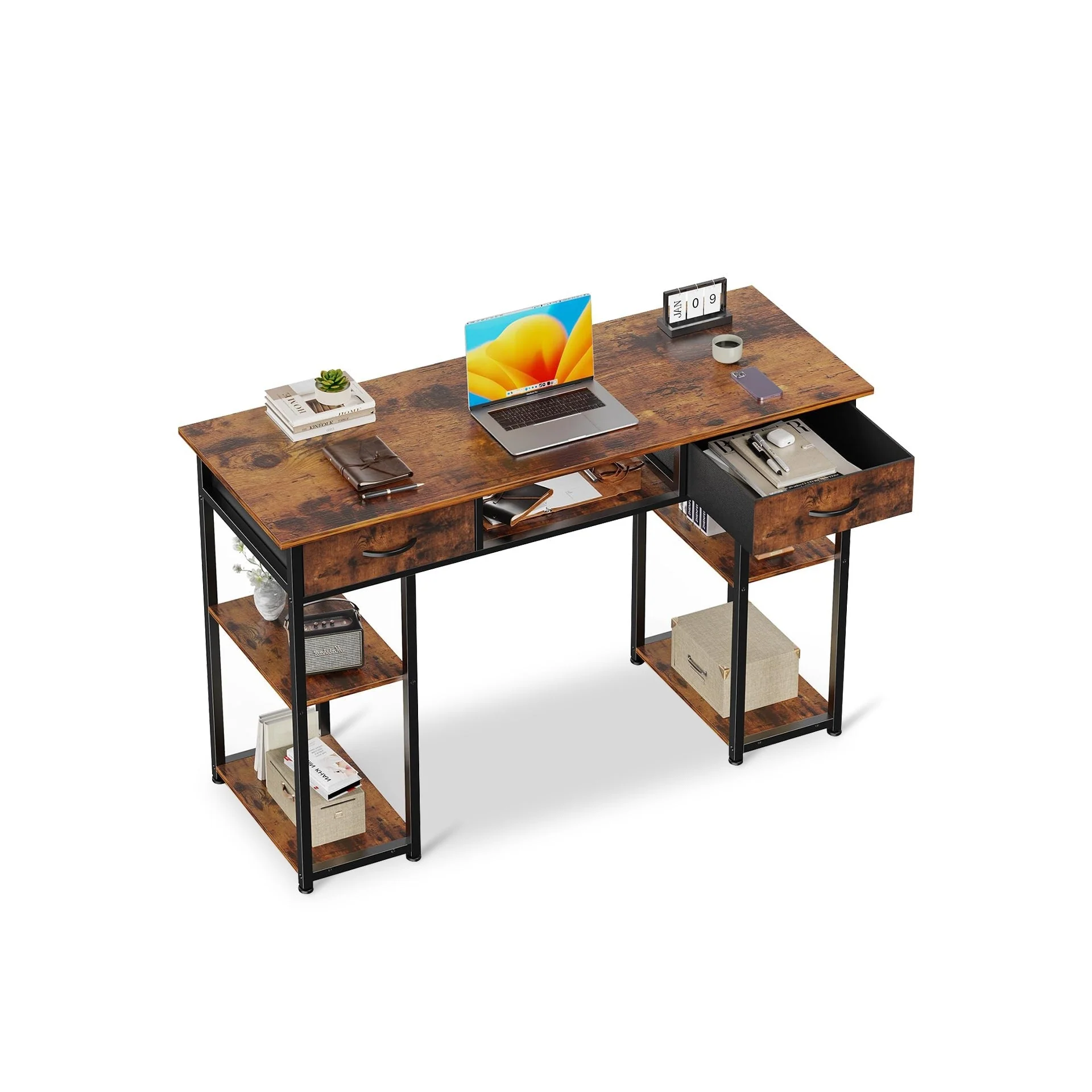 Richard 120m Computer Desk With Bookshelf - Rustic Brown - Image 9