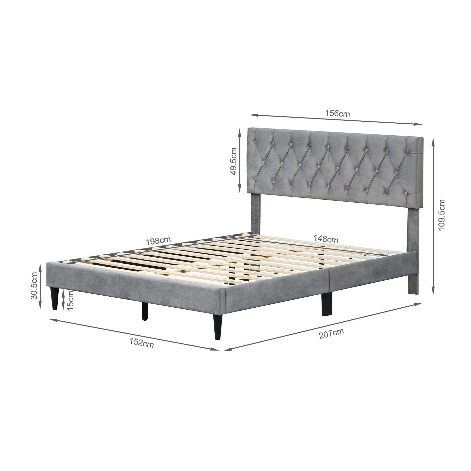 Rila Queen Velvet Bed Frame - Grey - Image 10