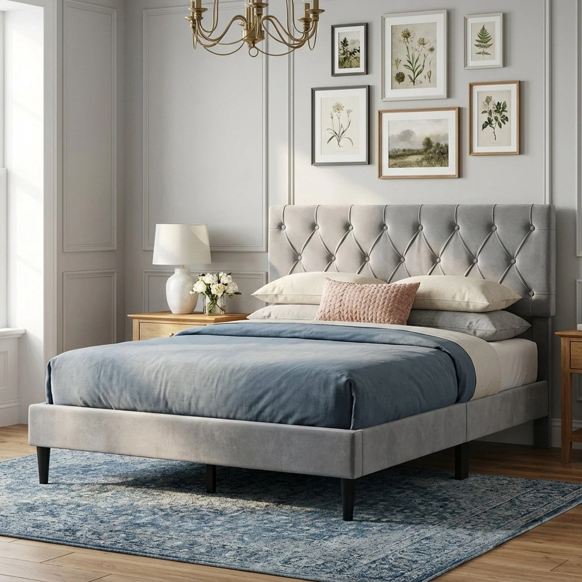 Rila Queen Velvet Bed Frame - Grey - Image 3