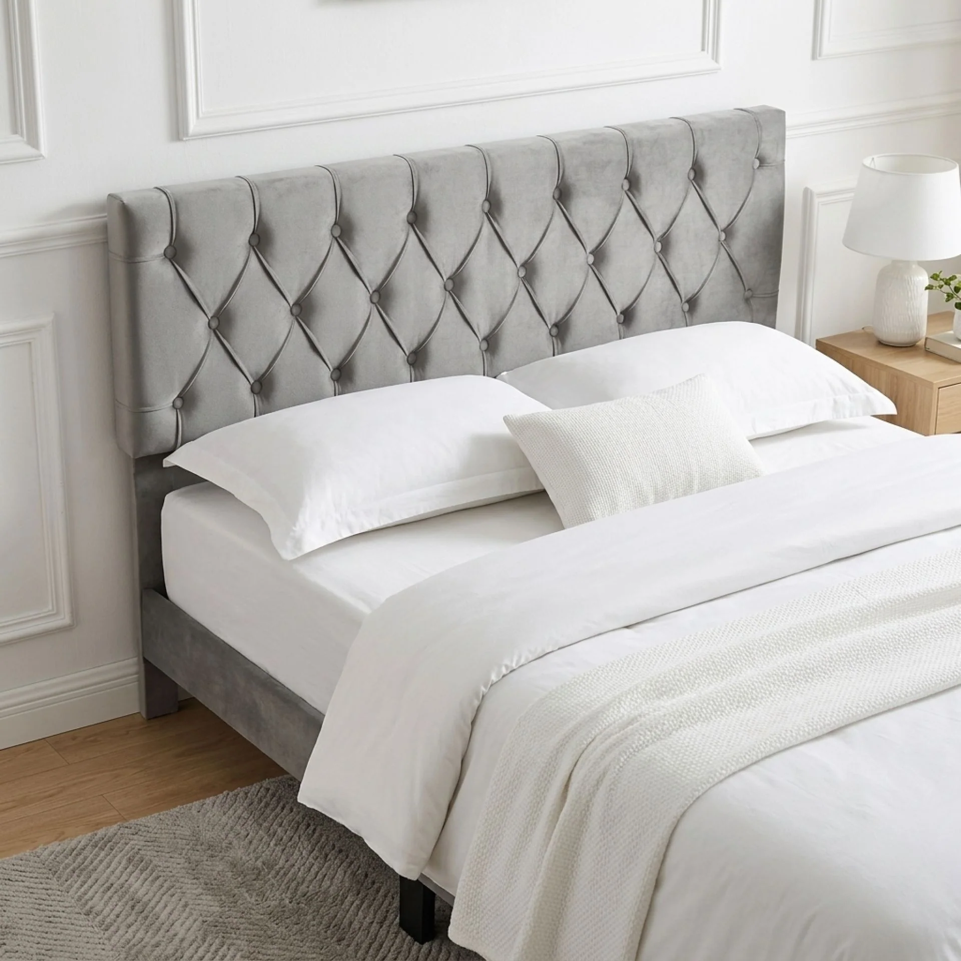 Rila Queen Velvet Bed Frame - Grey - Image 4