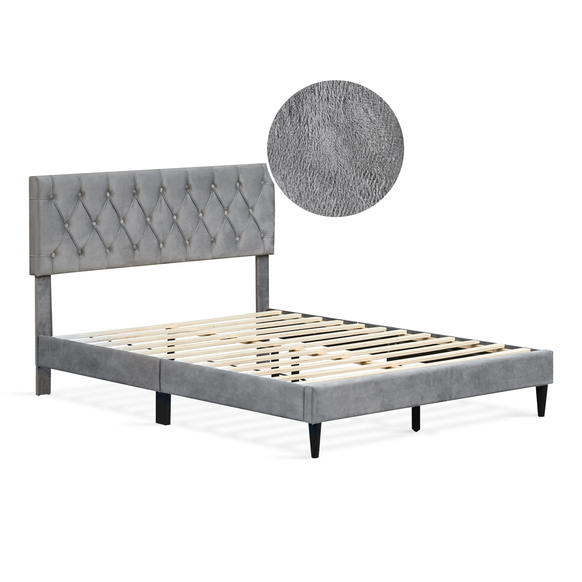 Rila Queen Velvet Bed Frame - Grey - Image 6
