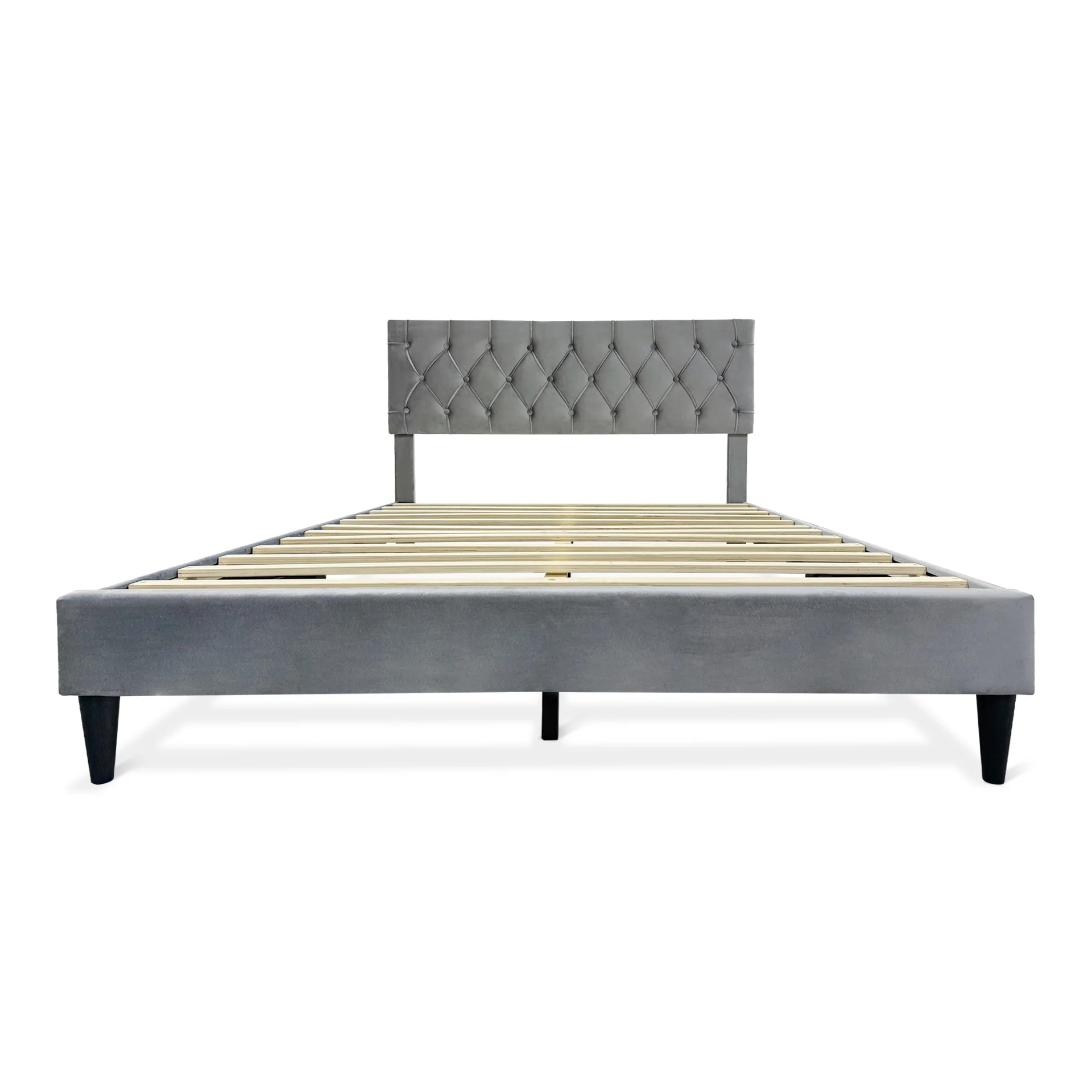 Rila Queen Velvet Bed Frame - Grey - Image 7