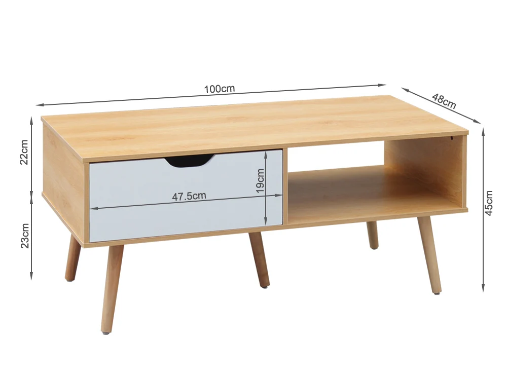 RILEY 1 Drawer Wooden Coffee Table - Oak - Image 13