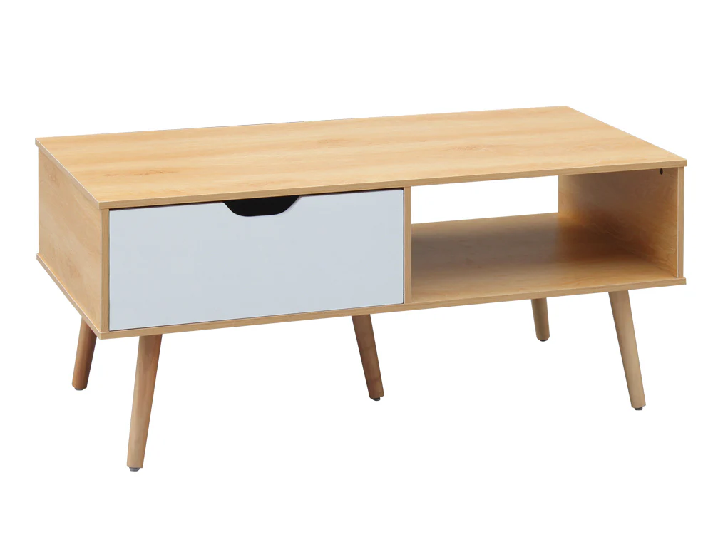 RILEY 1 Drawer Wooden Coffee Table - Oak - Image 3