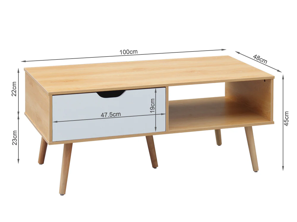 RILEY 1 Drawer Wooden Coffee Table - Oak - Image 4