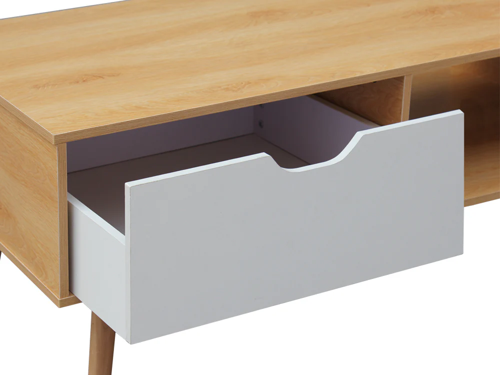 RILEY 1 Drawer Wooden Coffee Table - Oak - Image 6