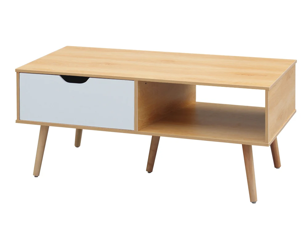 RILEY 1 Drawer Wooden Coffee Table - Oak - Image 9