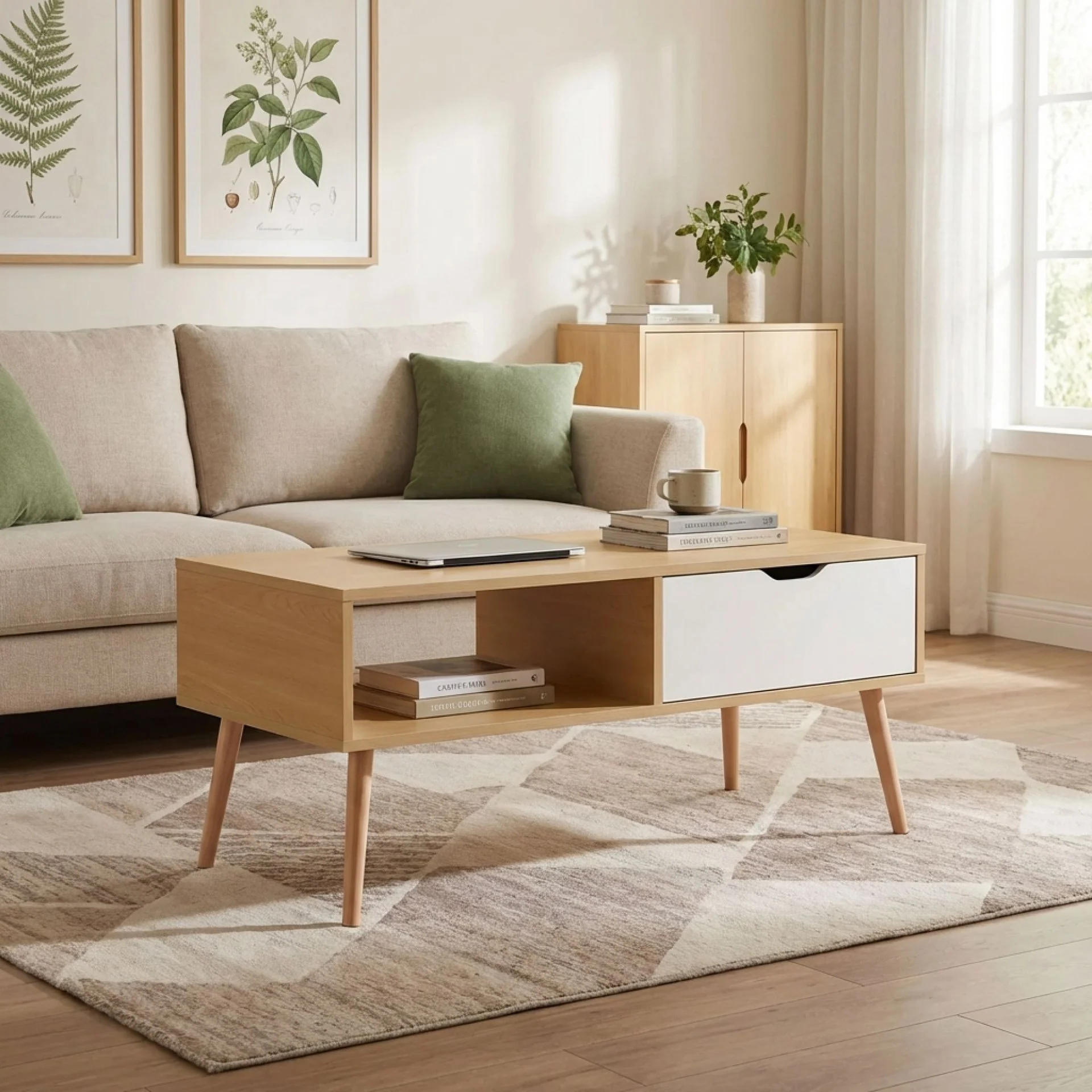 RILEY Wooden Coffee Table - Maple + White - Image 4