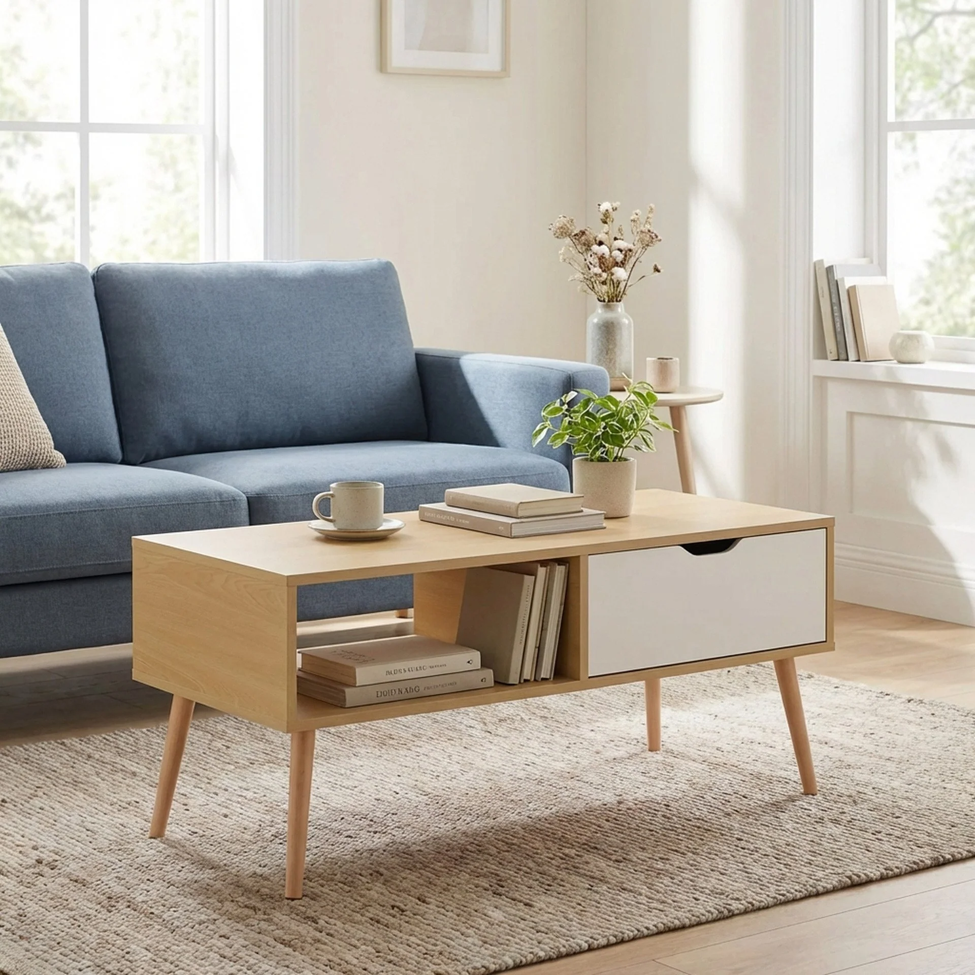 RILEY Wooden Coffee Table - Maple + White - Image 5