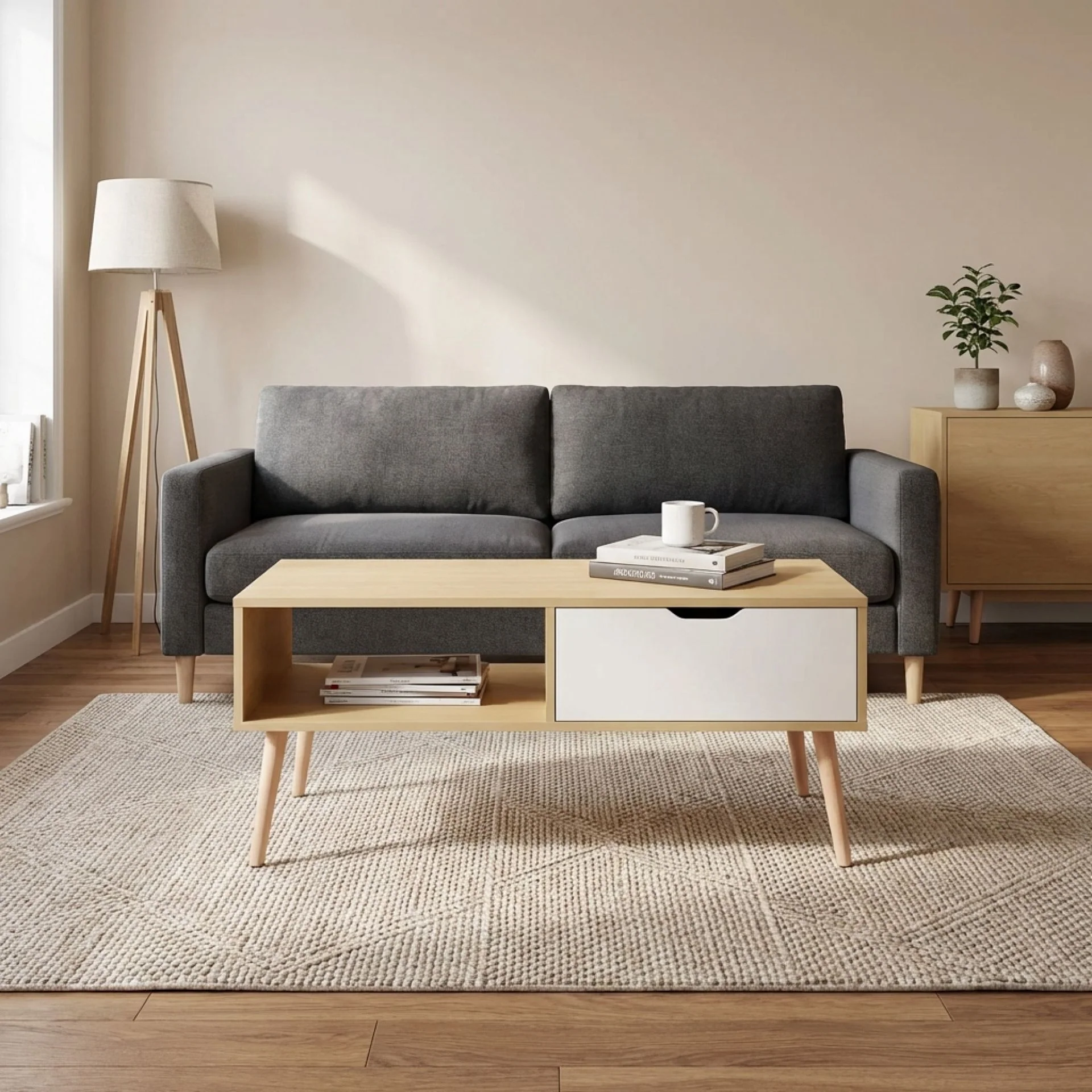 RILEY Wooden Coffee Table - Maple + White - Image 8