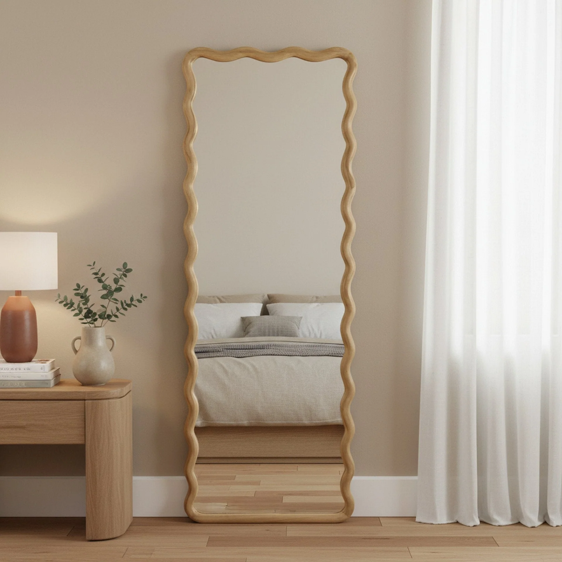 Ripple Wavy Wooden Full Length Mirror 160cm - Light Wood - Image 2