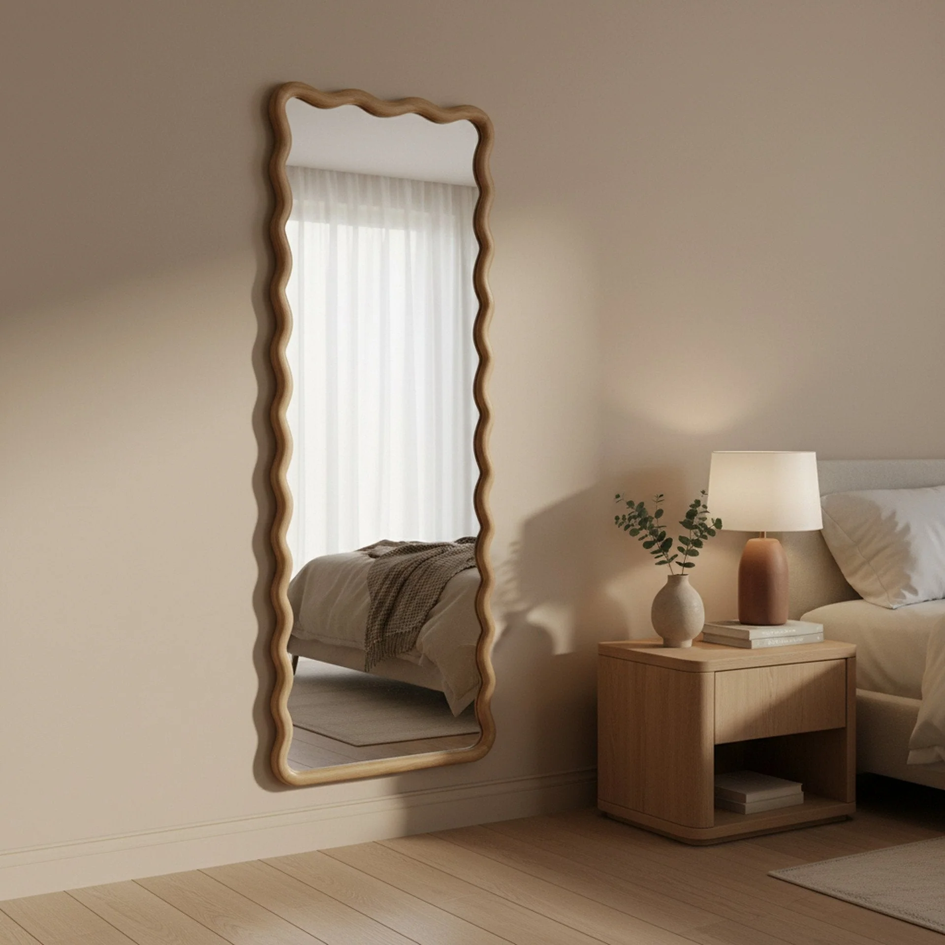 Ripple Wavy Wooden Full Length Mirror 160cm - Light Wood - Image 3