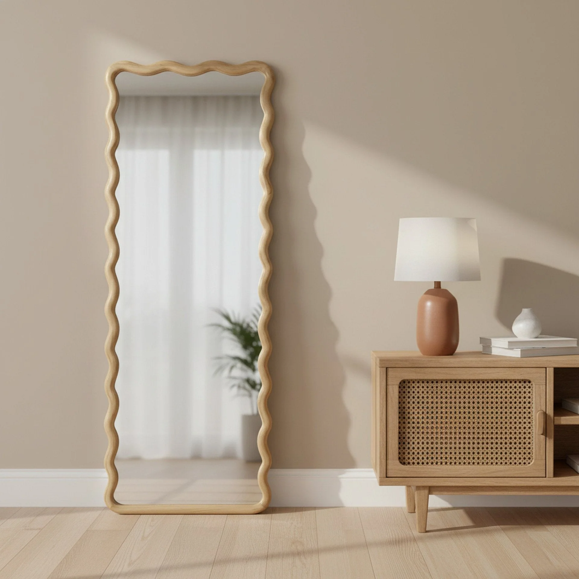 Ripple Wavy Wooden Full Length Mirror 160cm - Light Wood - Image 4