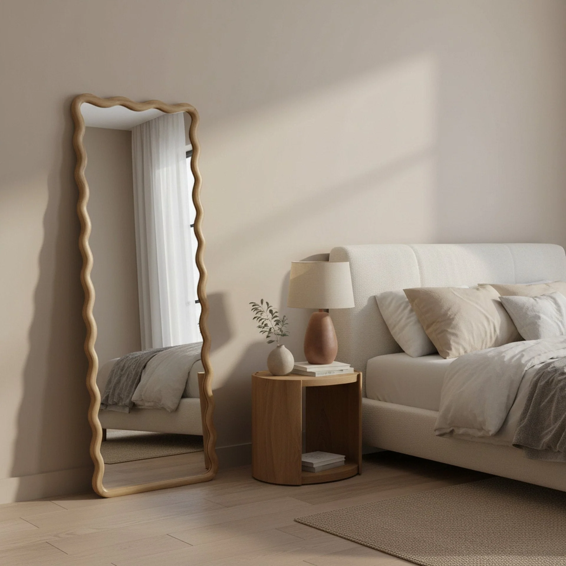 Ripple Wavy Wooden Full Length Mirror 160cm - Light Wood - Image 5