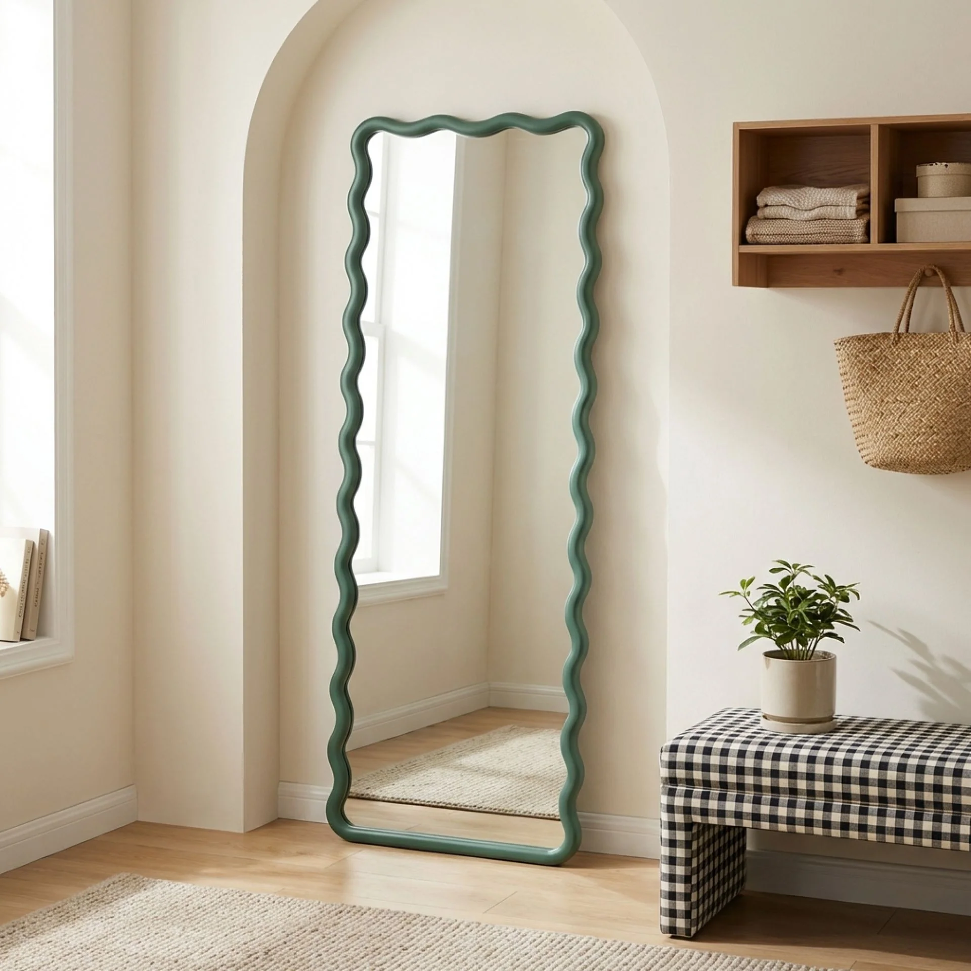 Ripple Wavy Wooden Full Length Mirror 160cm - Sage - Image 2