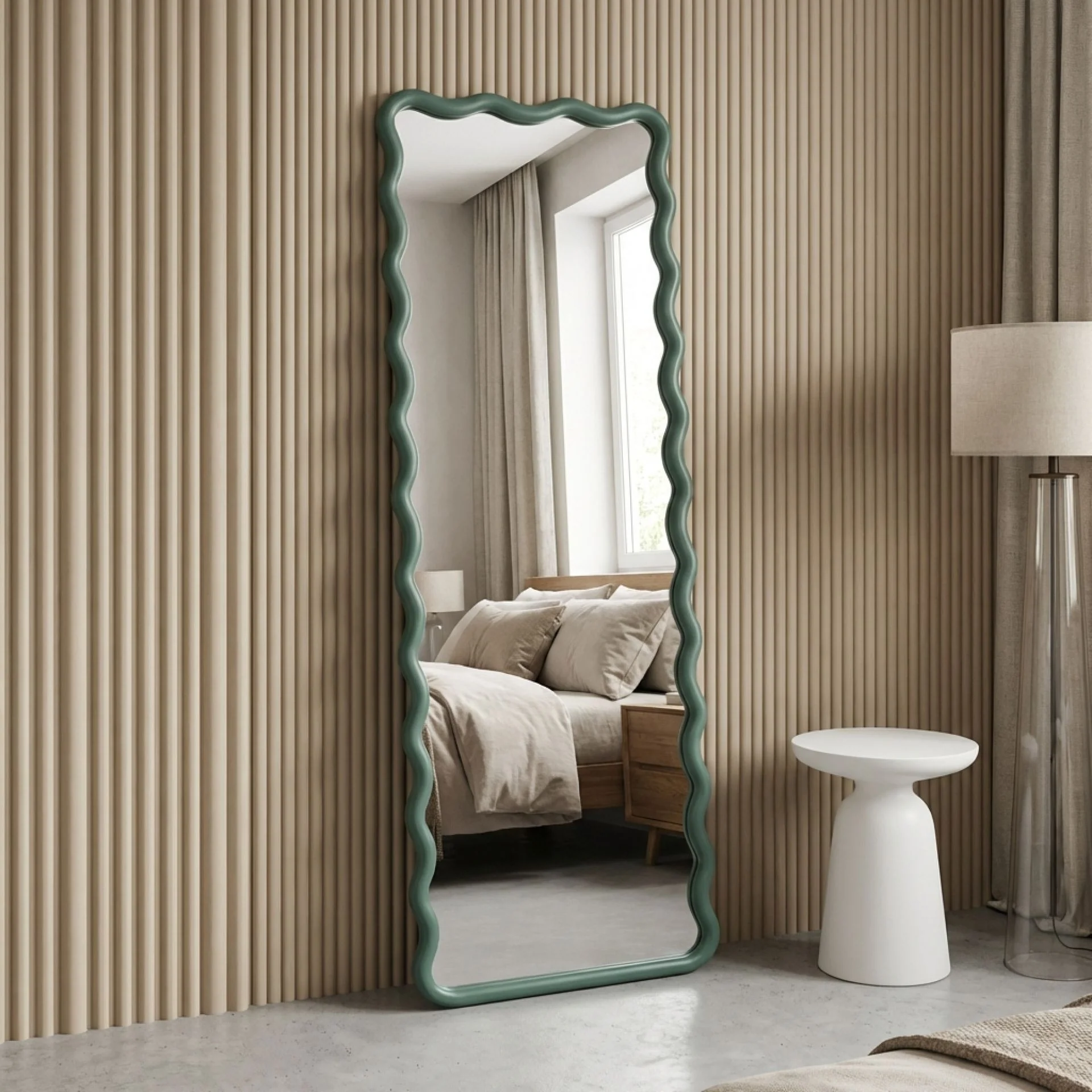 Ripple Wavy Wooden Full Length Mirror 160cm - Sage - Image 3