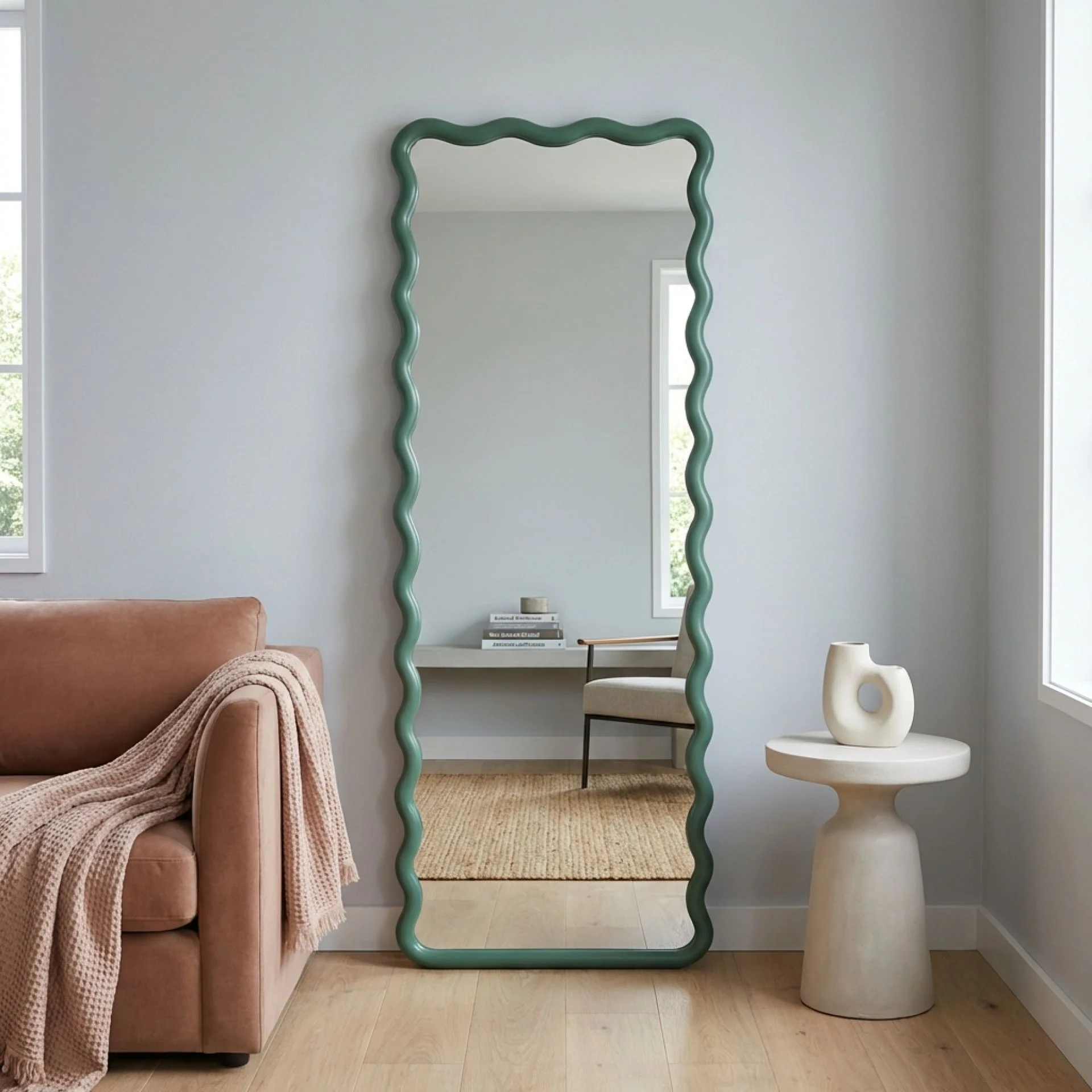 Ripple Wavy Wooden Full Length Mirror 160cm - Sage - Image 4
