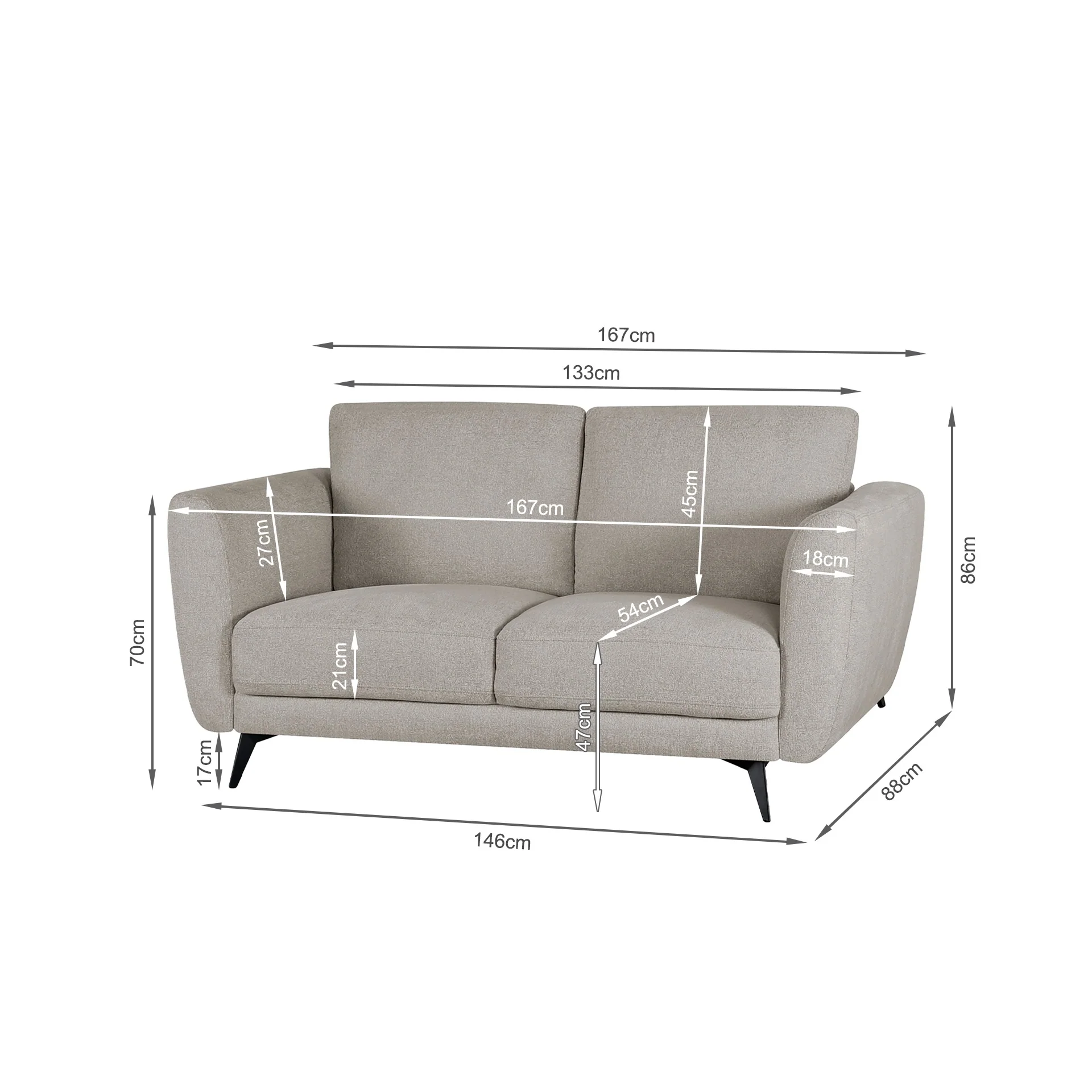 Rivel Chenille 2 Seater Sofa - Beige - Image 15