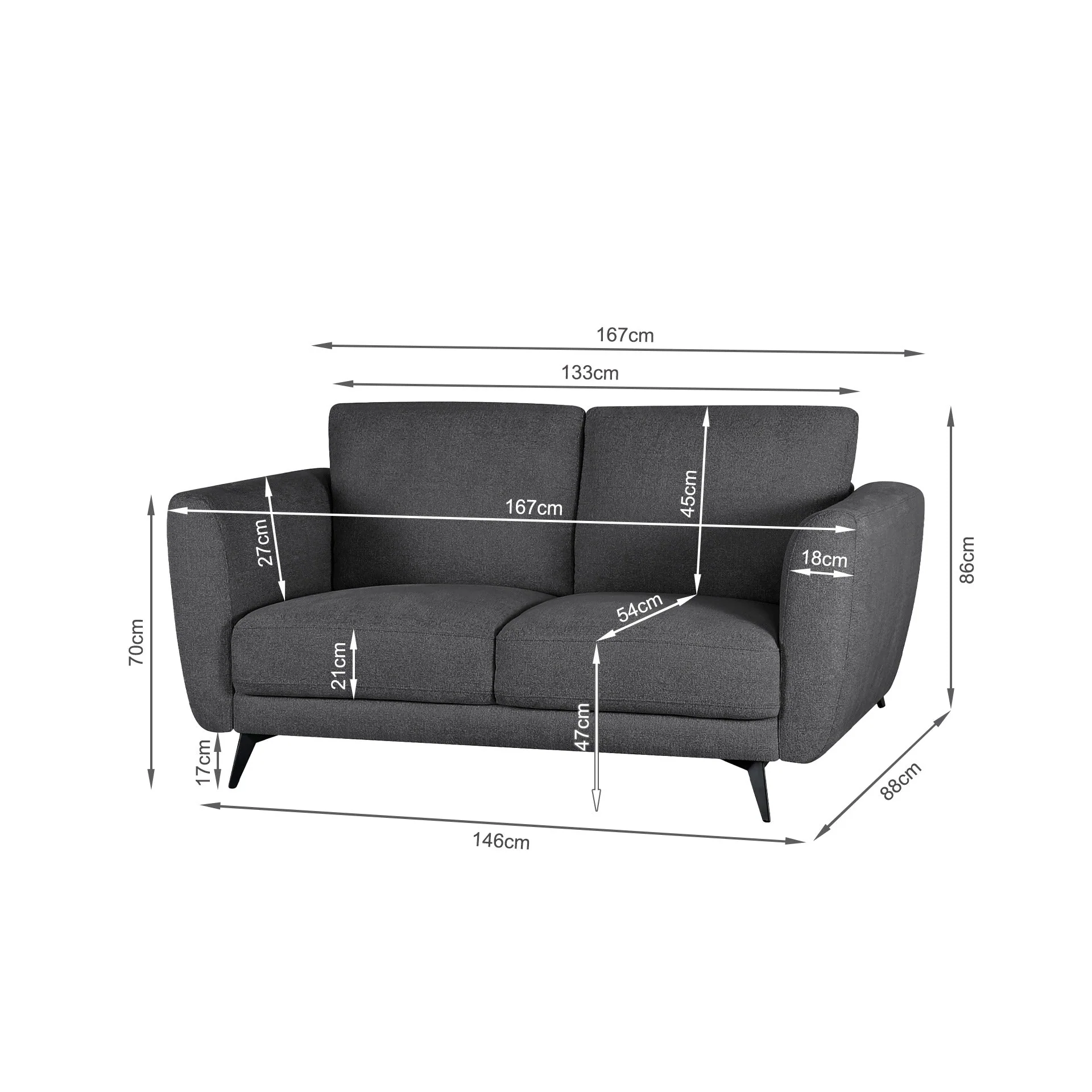 Rivel Chenille 2 Seater Sofa - Dark Grey - Image 13