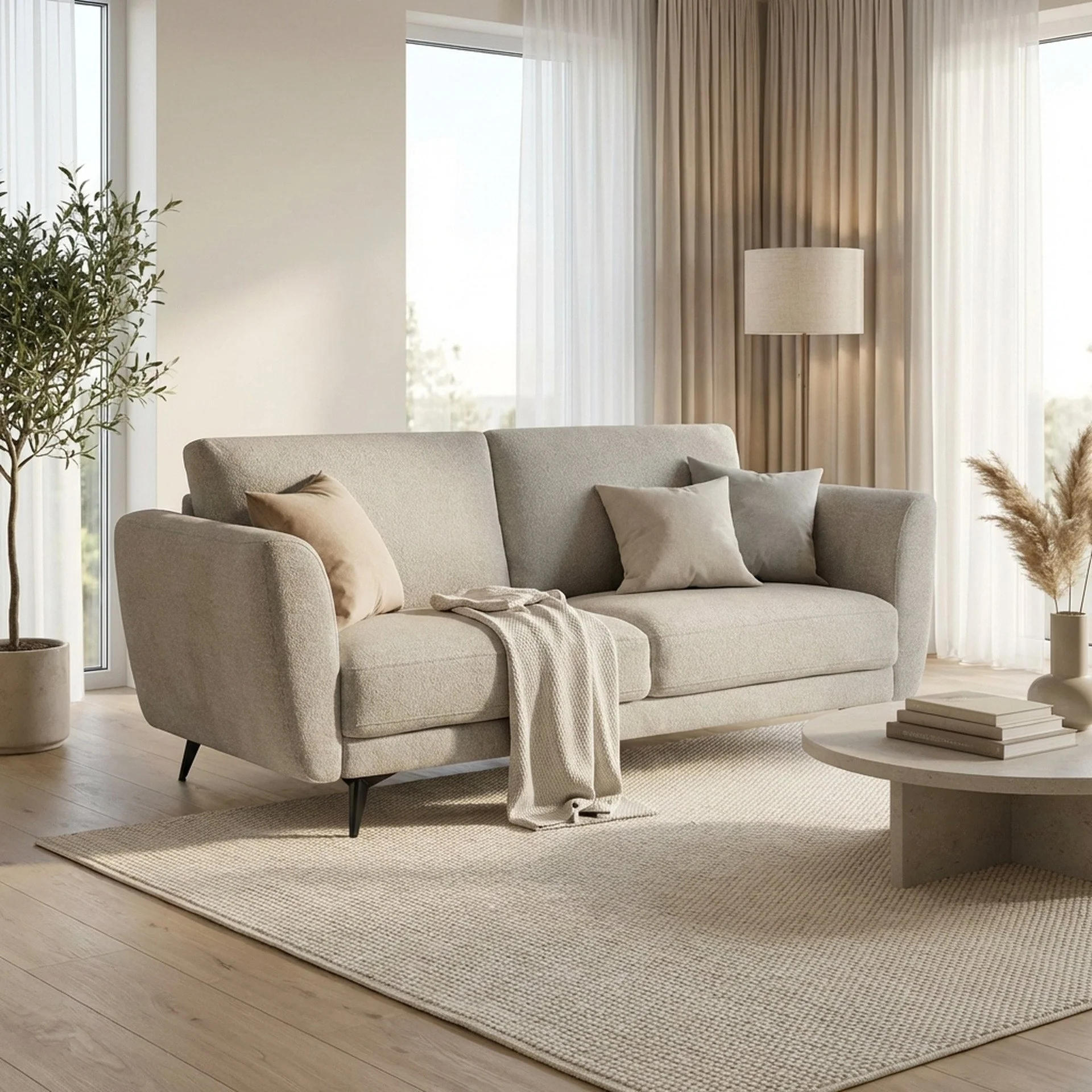 Rivel Chenille 3 Seater Sofa - Beige - Image 3