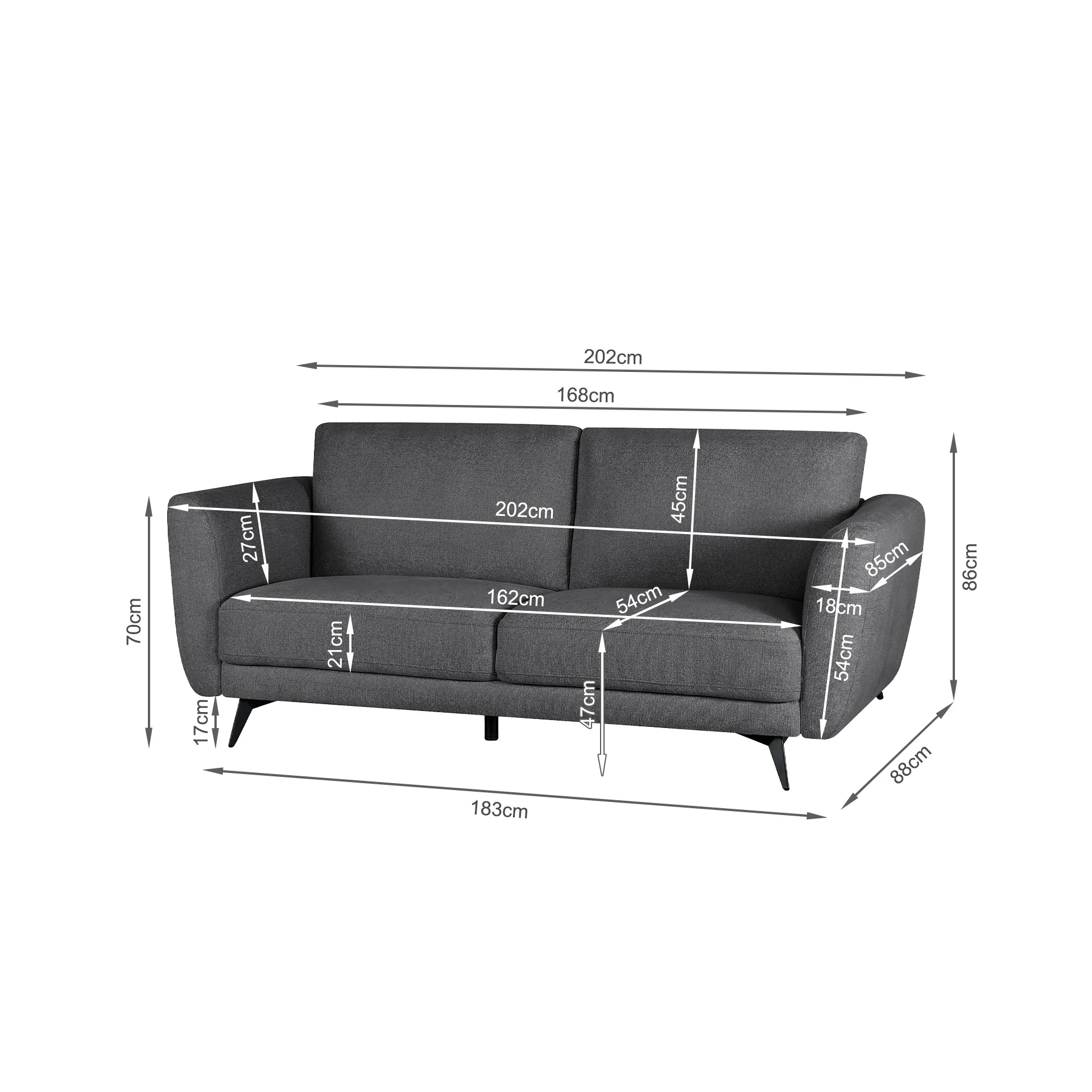 Rivel Chenille 3 Seater Sofa - Dark Grey - Image 12