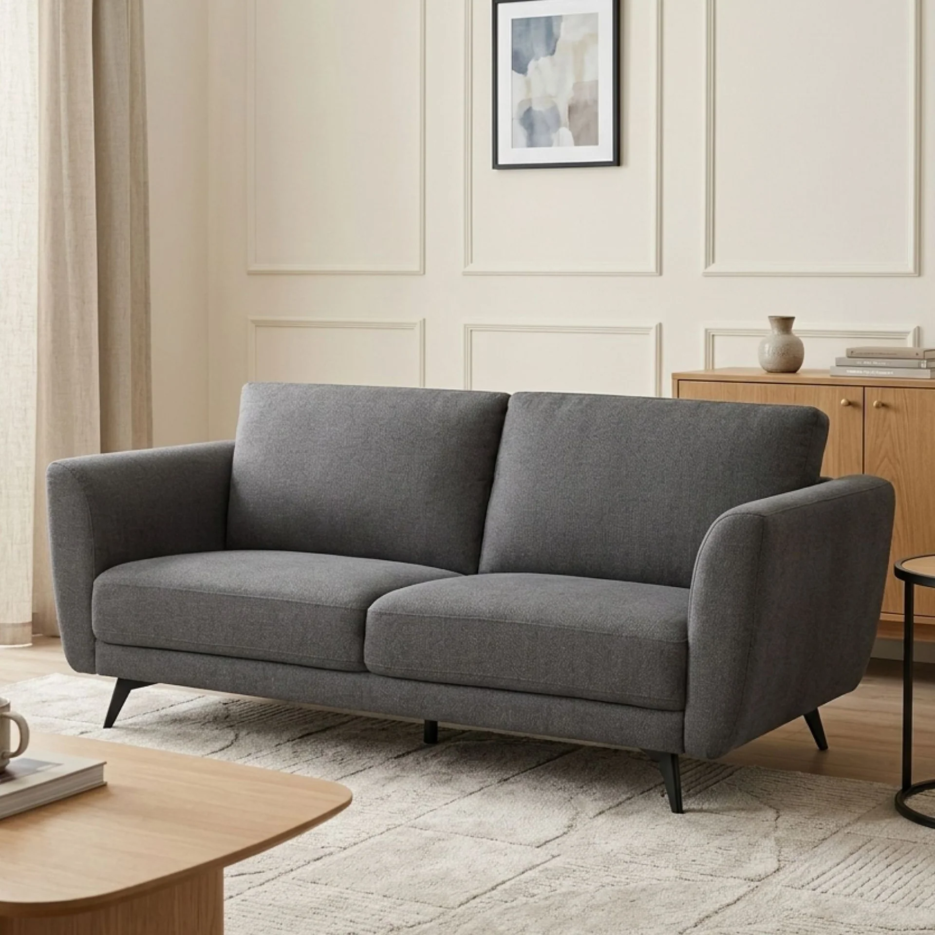 Rivel Chenille 3 Seater Sofa - Dark Grey - Image 3