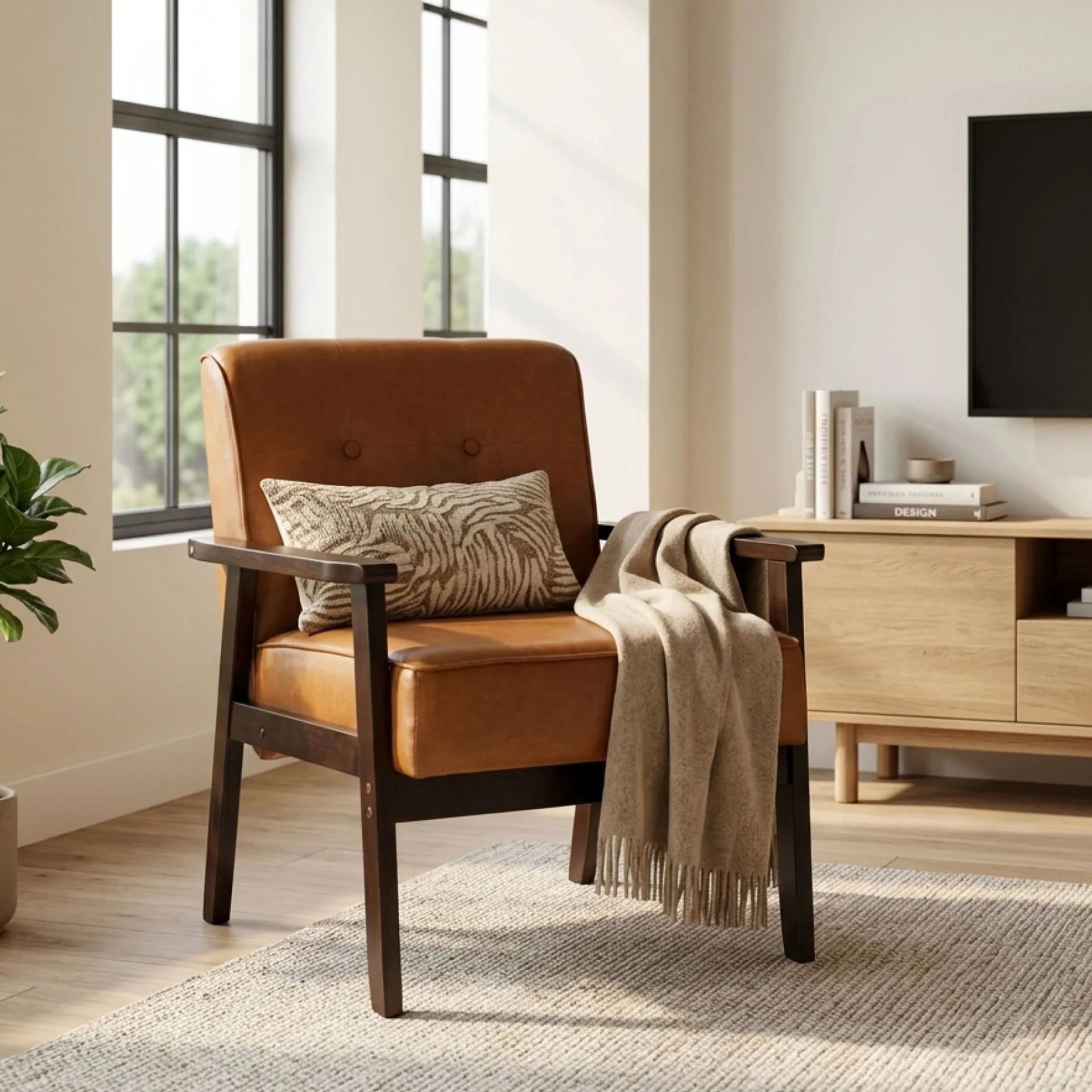Ronan PU Armchair - Brown - Image 6