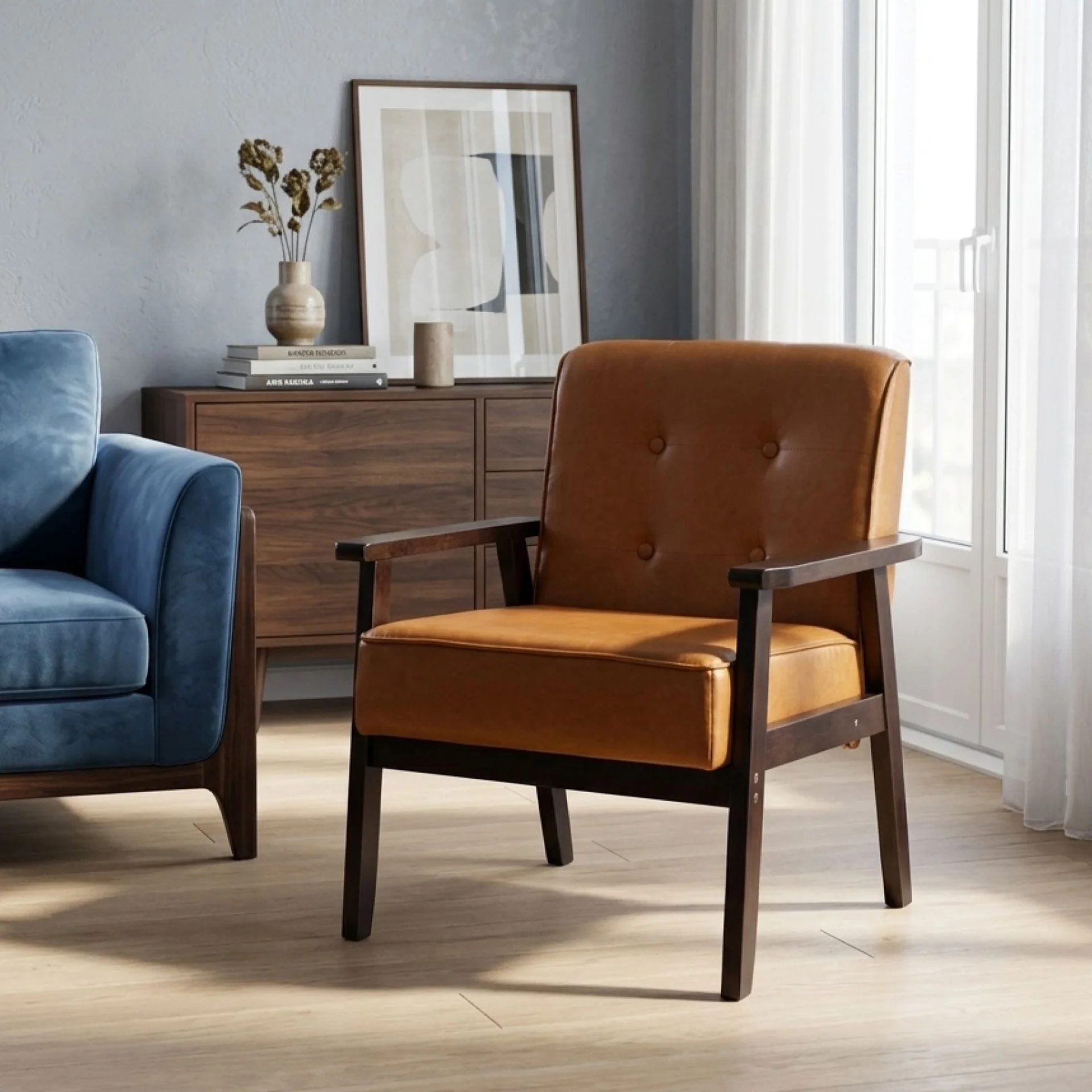 Ronan PU Armchair - Brown - Image 7