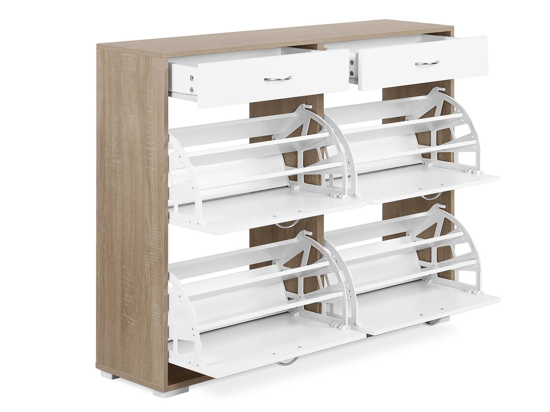 Rotoroa 6 Drawer Shoe Cabinet Storage Rack - Oak + White - Image 5