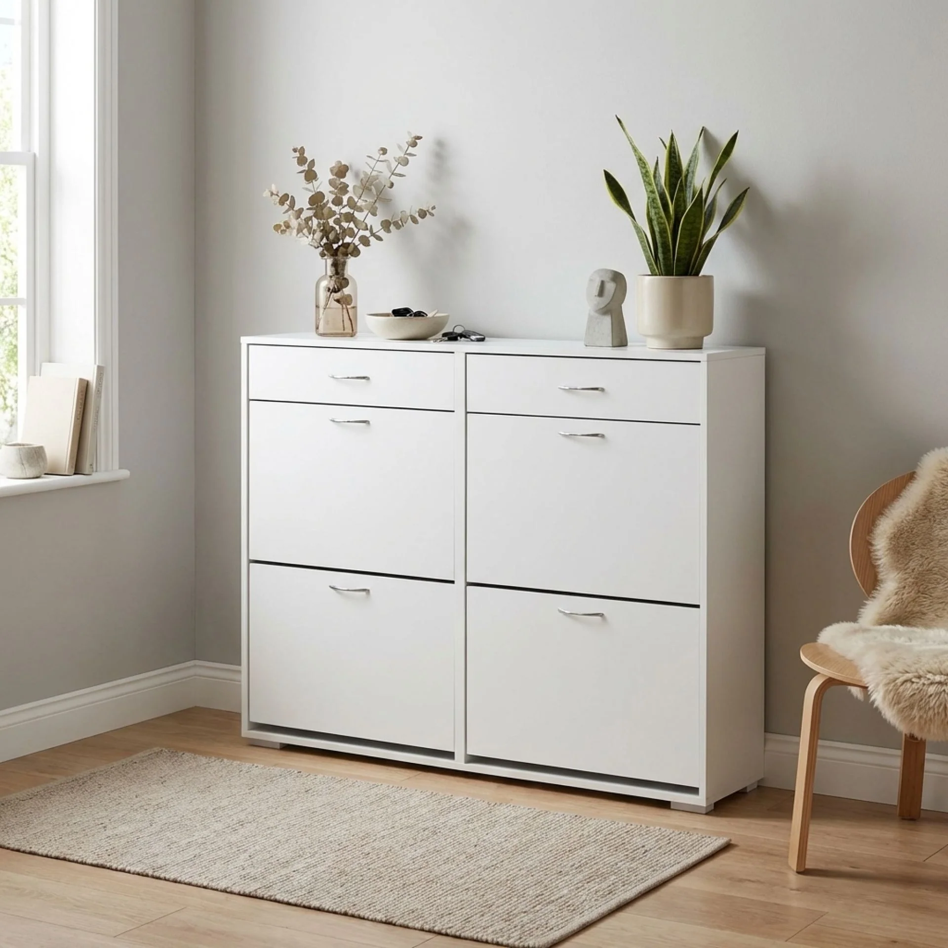 Rotoroa 6 Drawer Shoe Cabinet Storage - White - Image 5