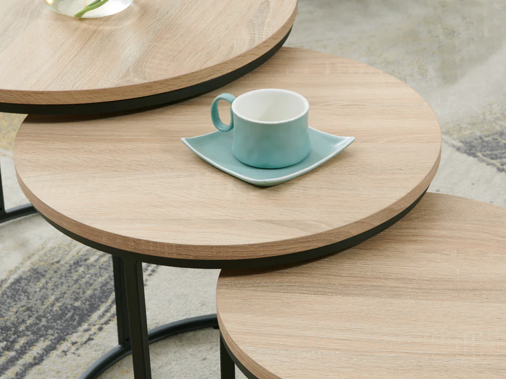 ROUX Coffee Table Nest of Tables Side Table 3PCS - Oak - Image 3