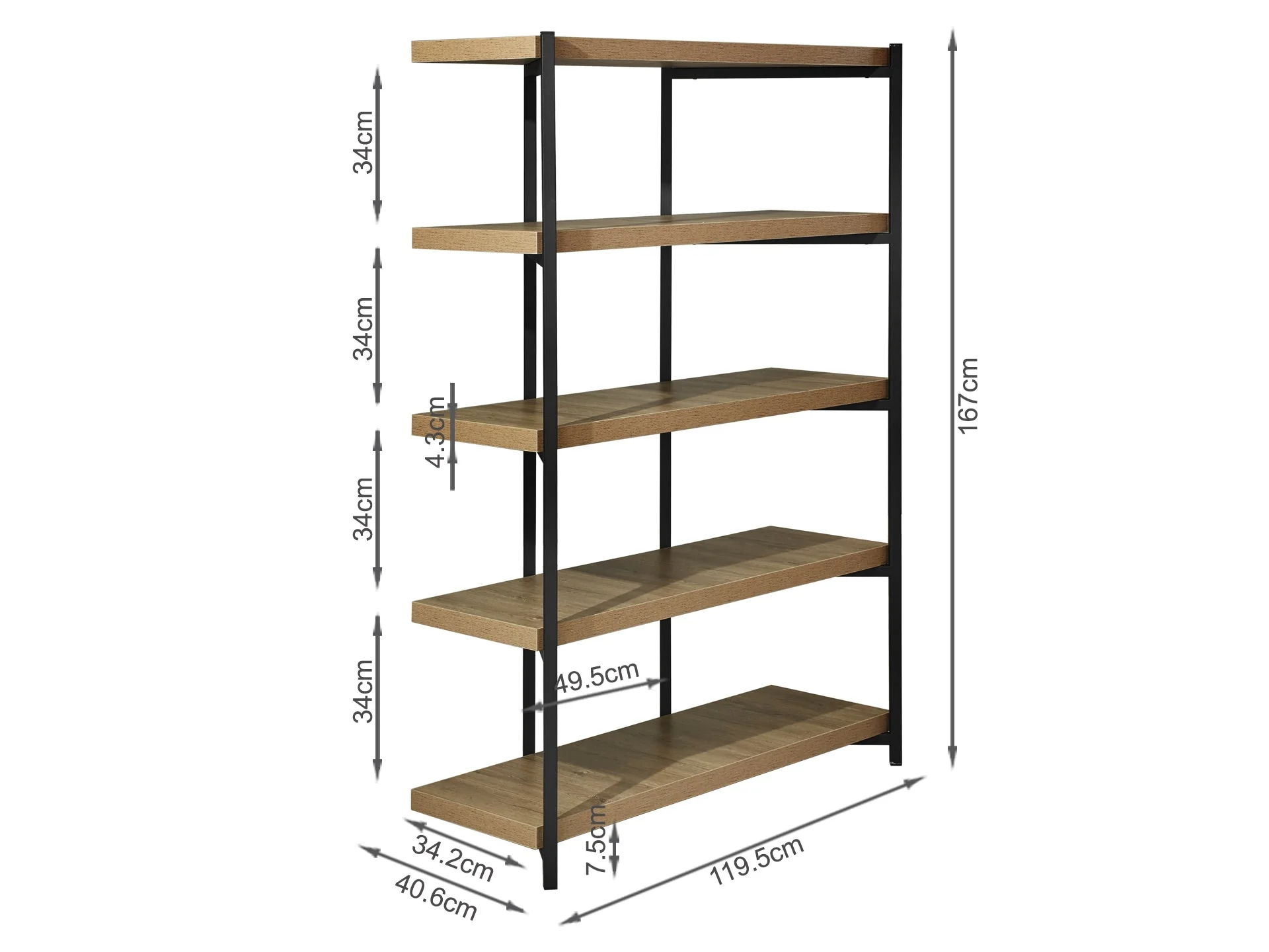 Rukwa Wooden Bookshelf 160cm - Oak - Image 13