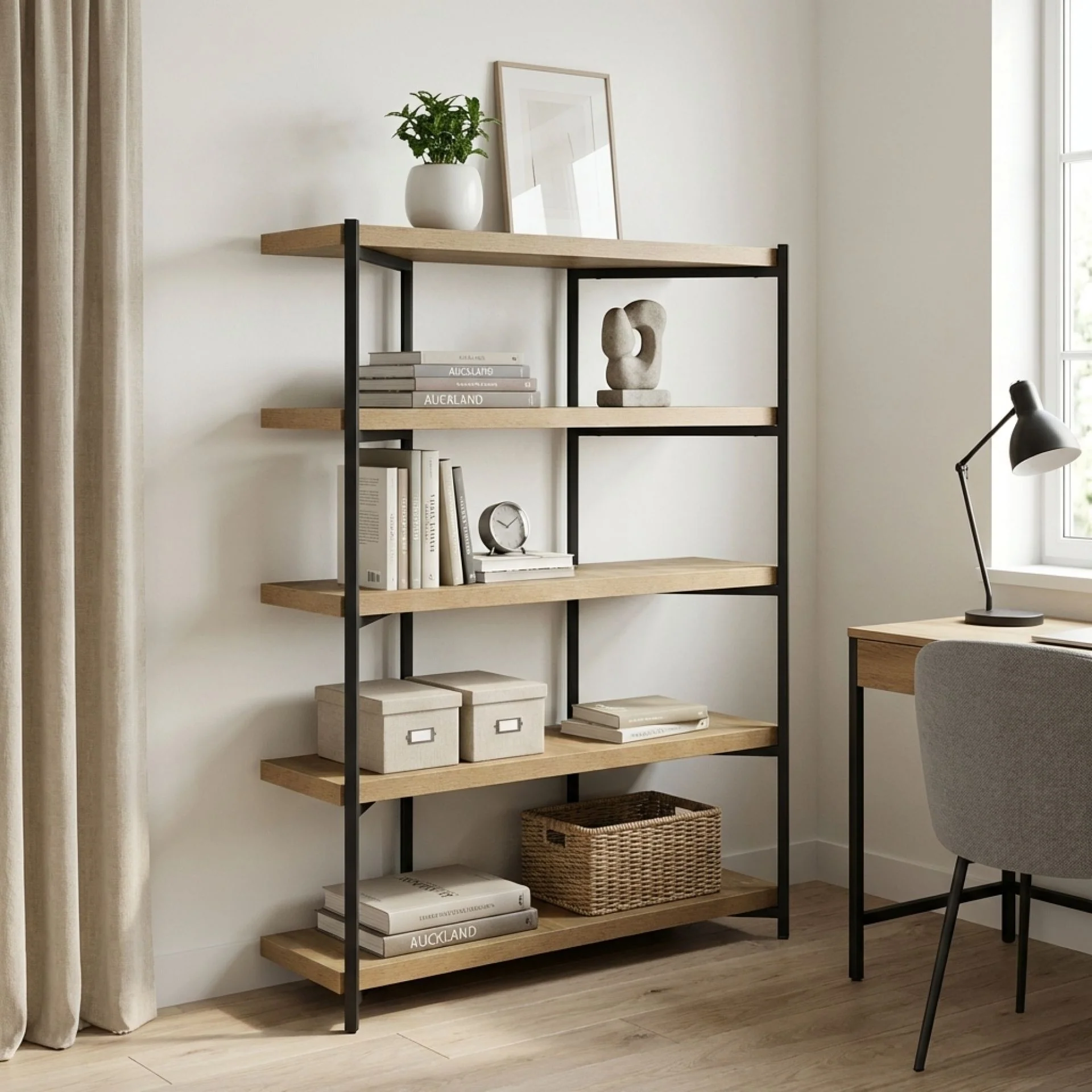 Rukwa Wooden Bookshelf 160cm - Oak - Image 4