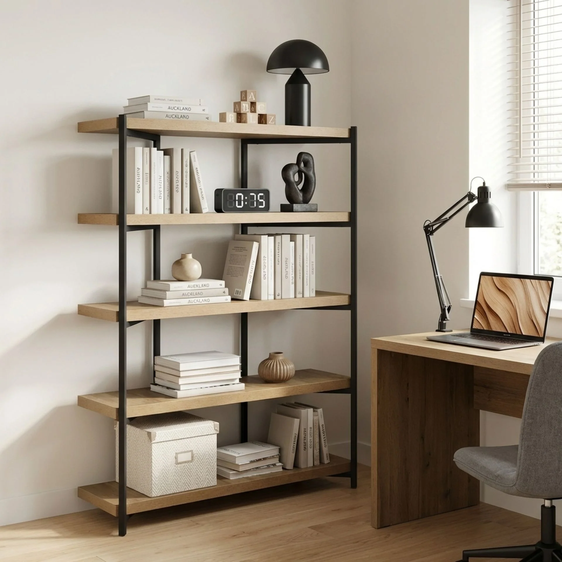 Rukwa Wooden Bookshelf 160cm - Oak - Image 5