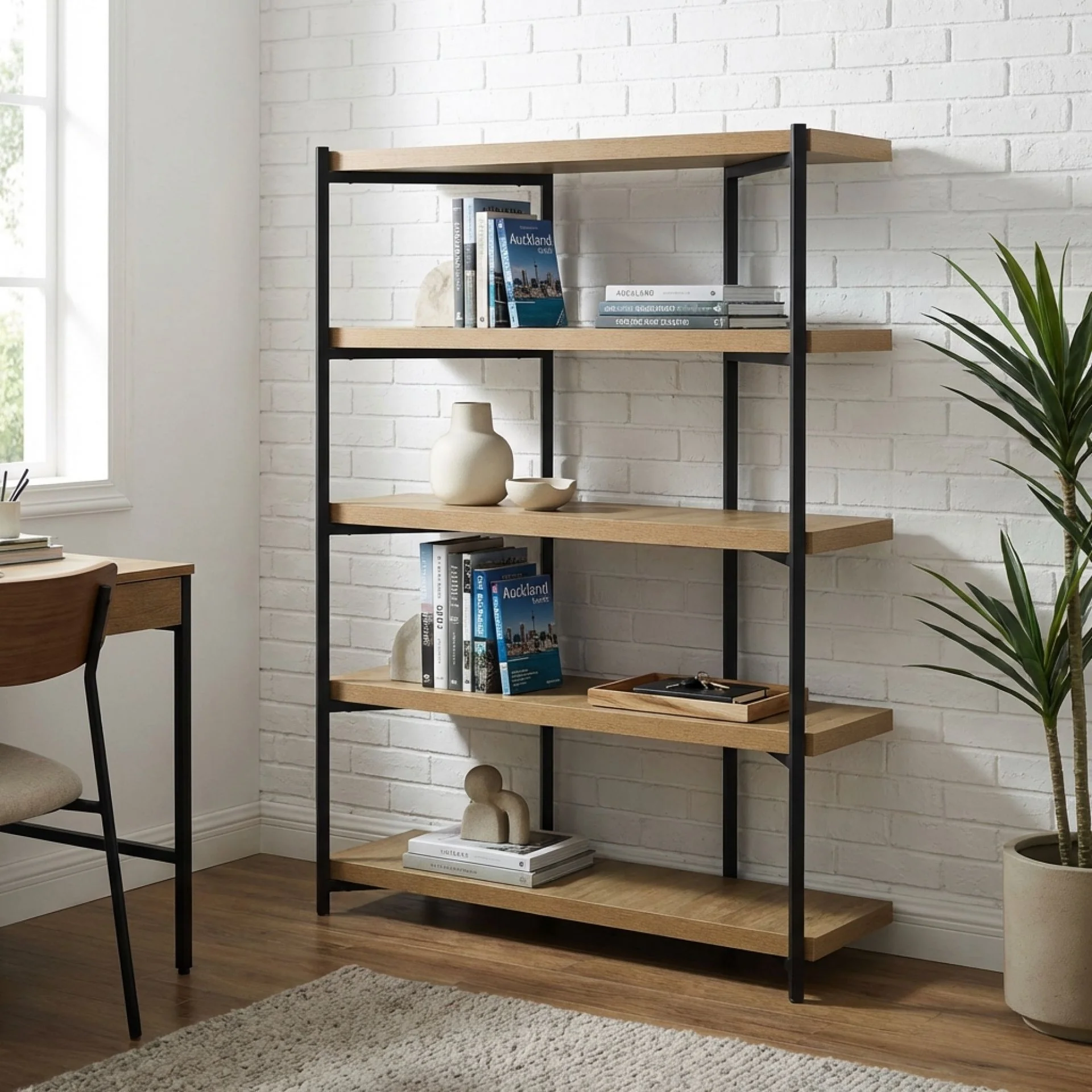 Rukwa Wooden Bookshelf 160cm - Oak - Image 7