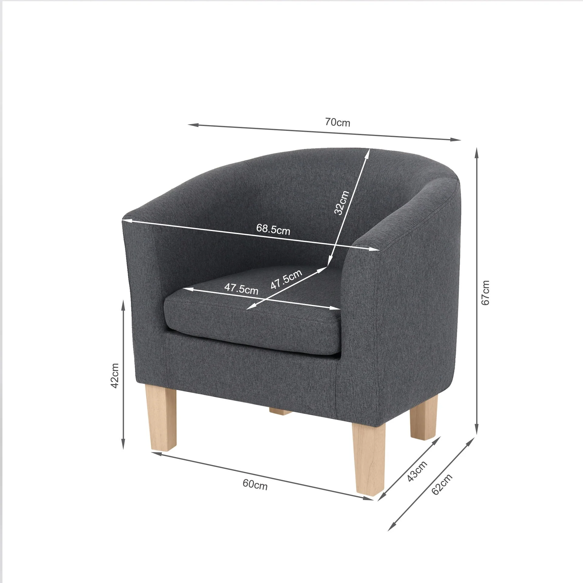 Ryan Linen Armchair - Dark Grey - Image 15