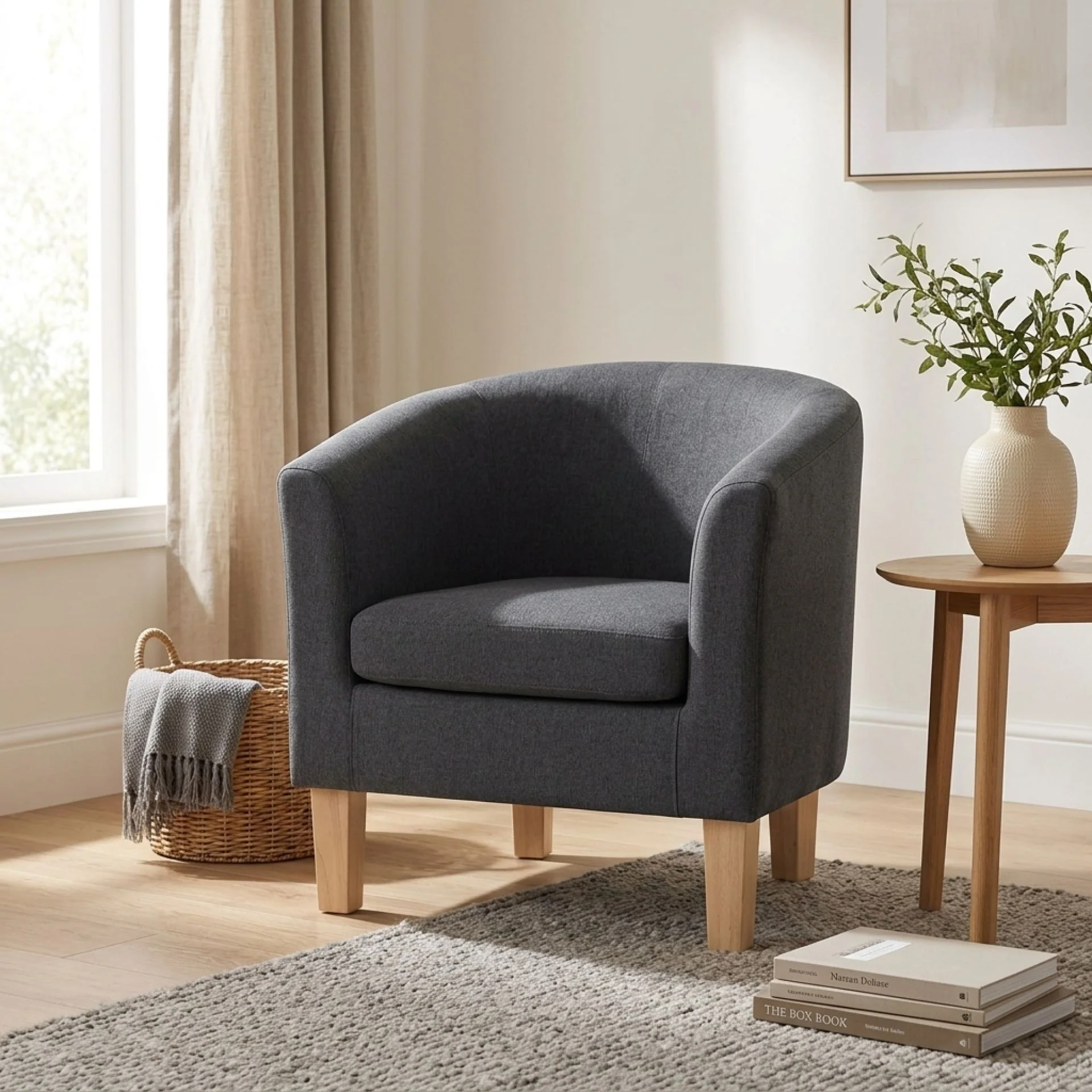 Ryan Linen Armchair - Dark Grey - Image 3