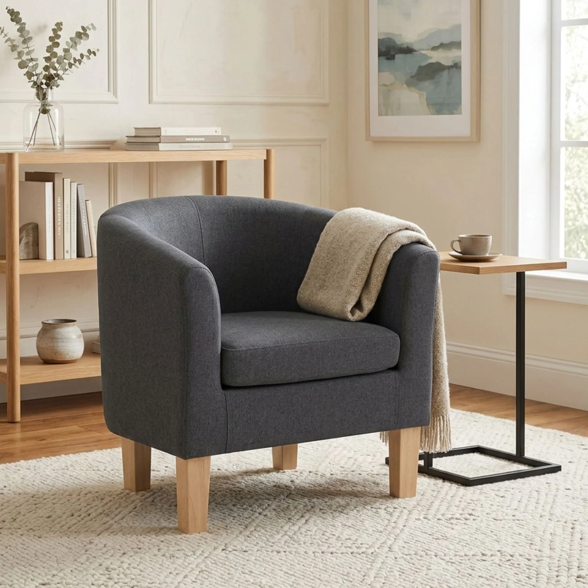 Ryan Linen Armchair - Dark Grey - Image 4