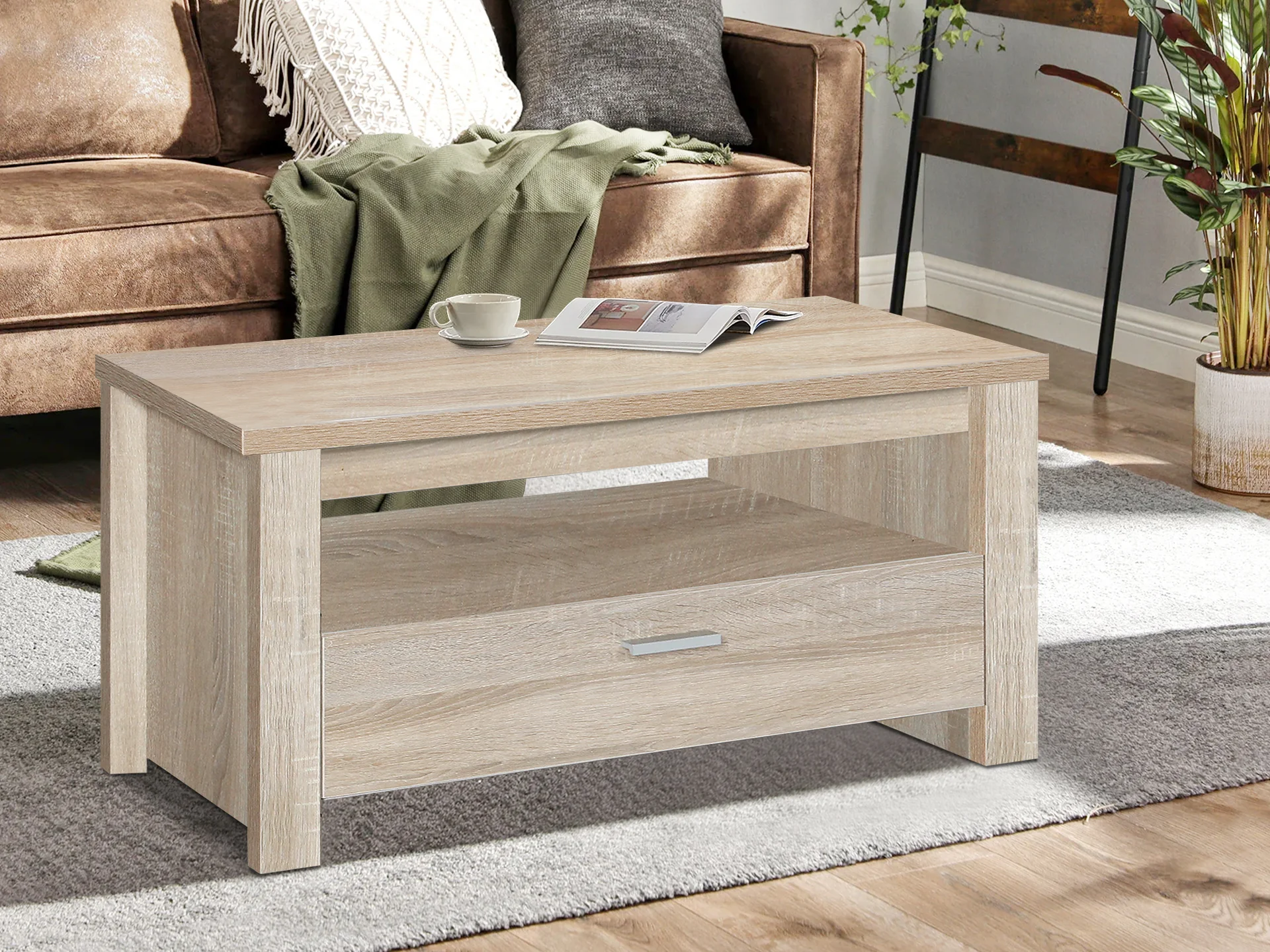 Sagano Coffee Table with Drawer - Oak - Image 2